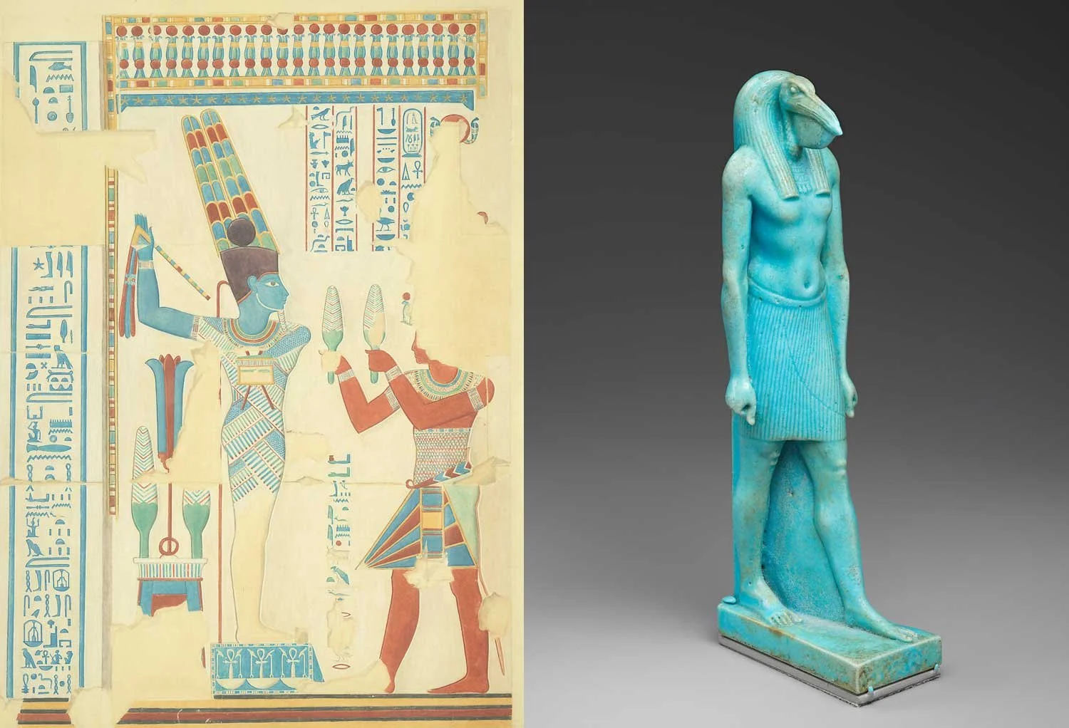 The Gods Amun and Thoth, both shown in blue.