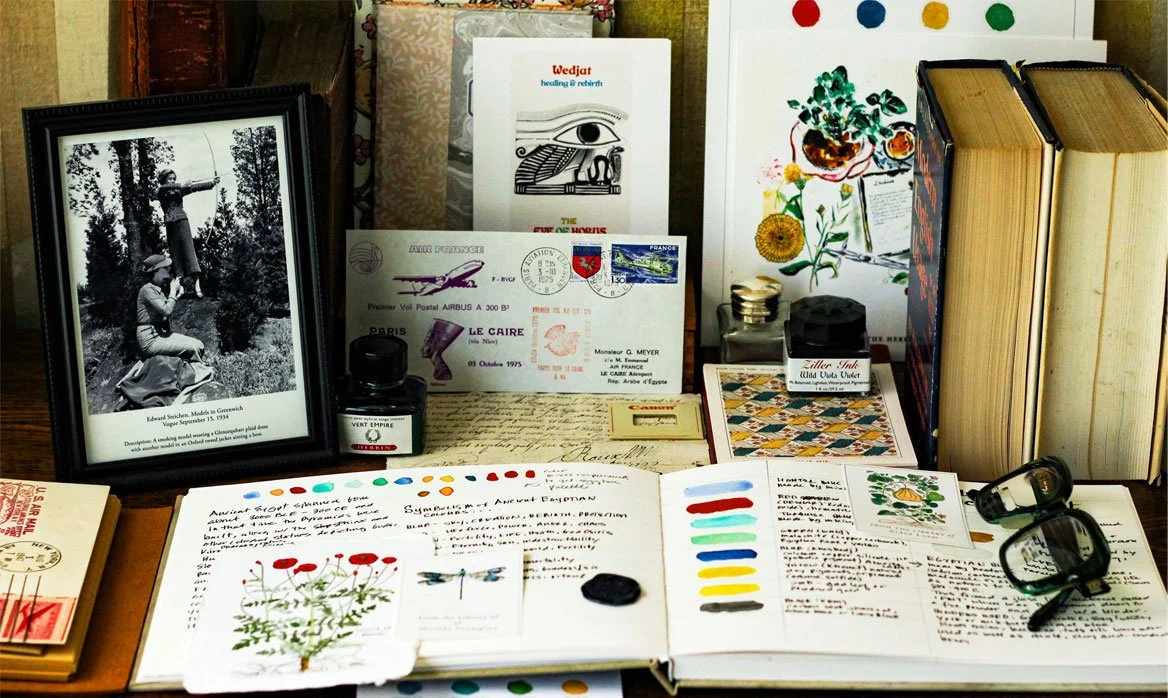 Desktop with journal.