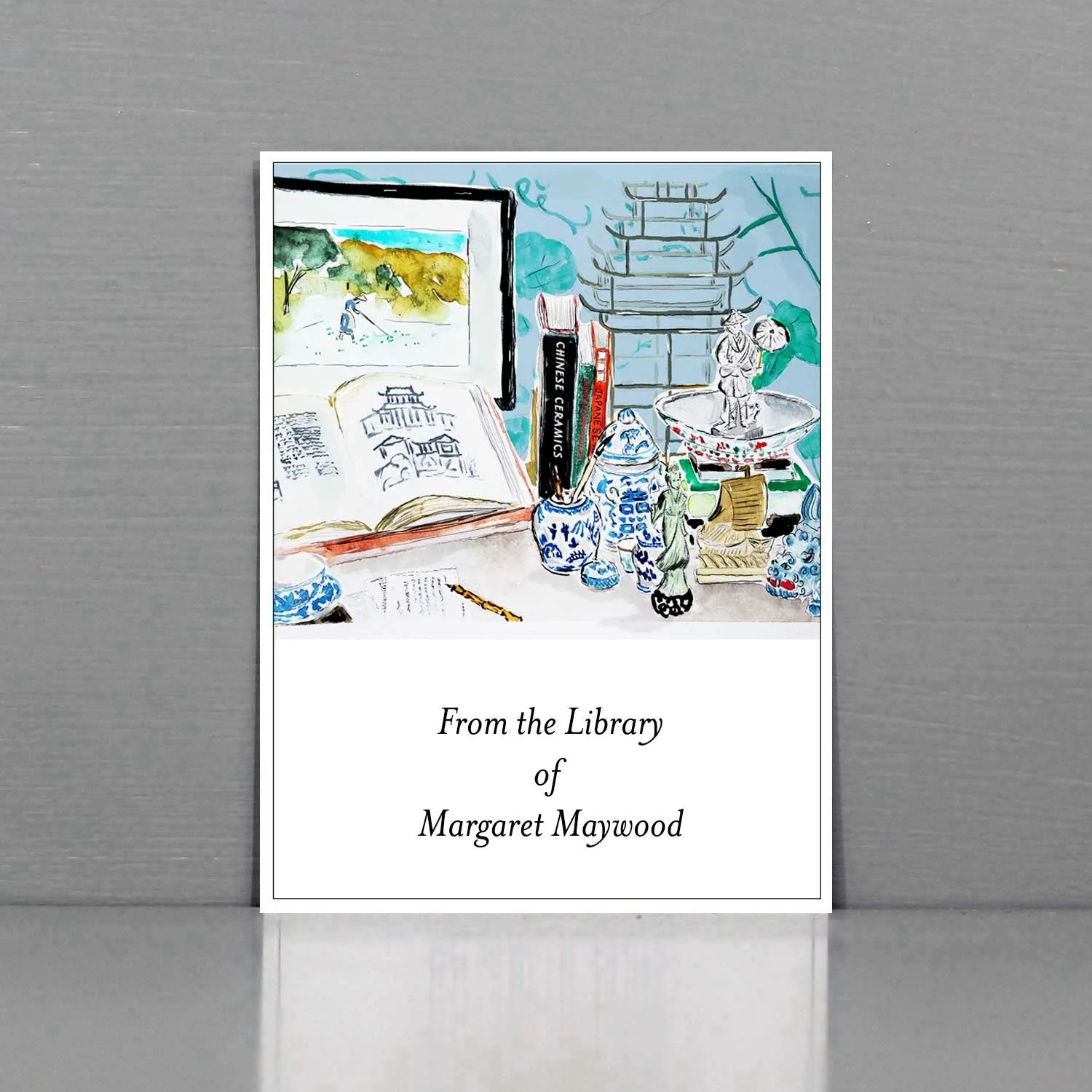 Personalized Bookplate with Chinoiserie Desk