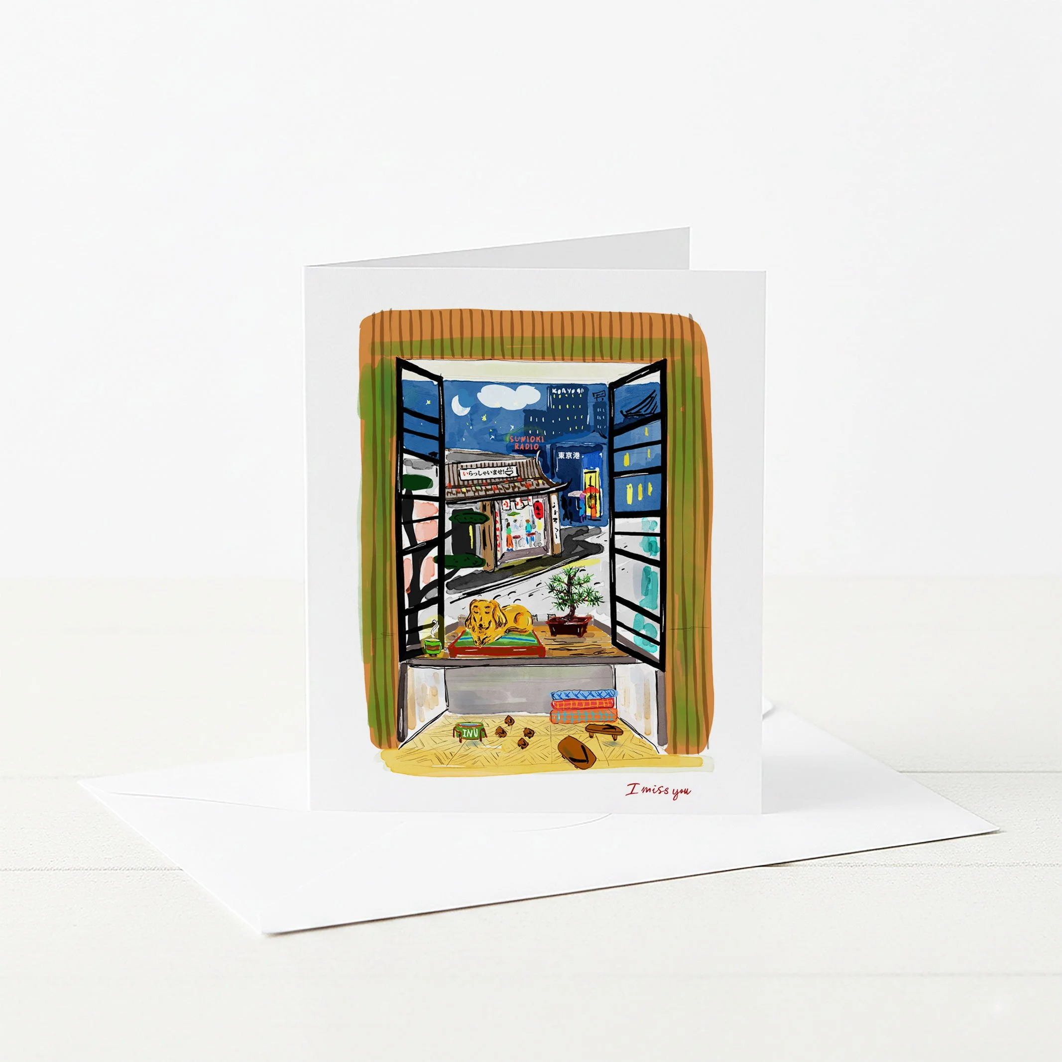 Dachshund in Japan, I Miss You Greeting Card
