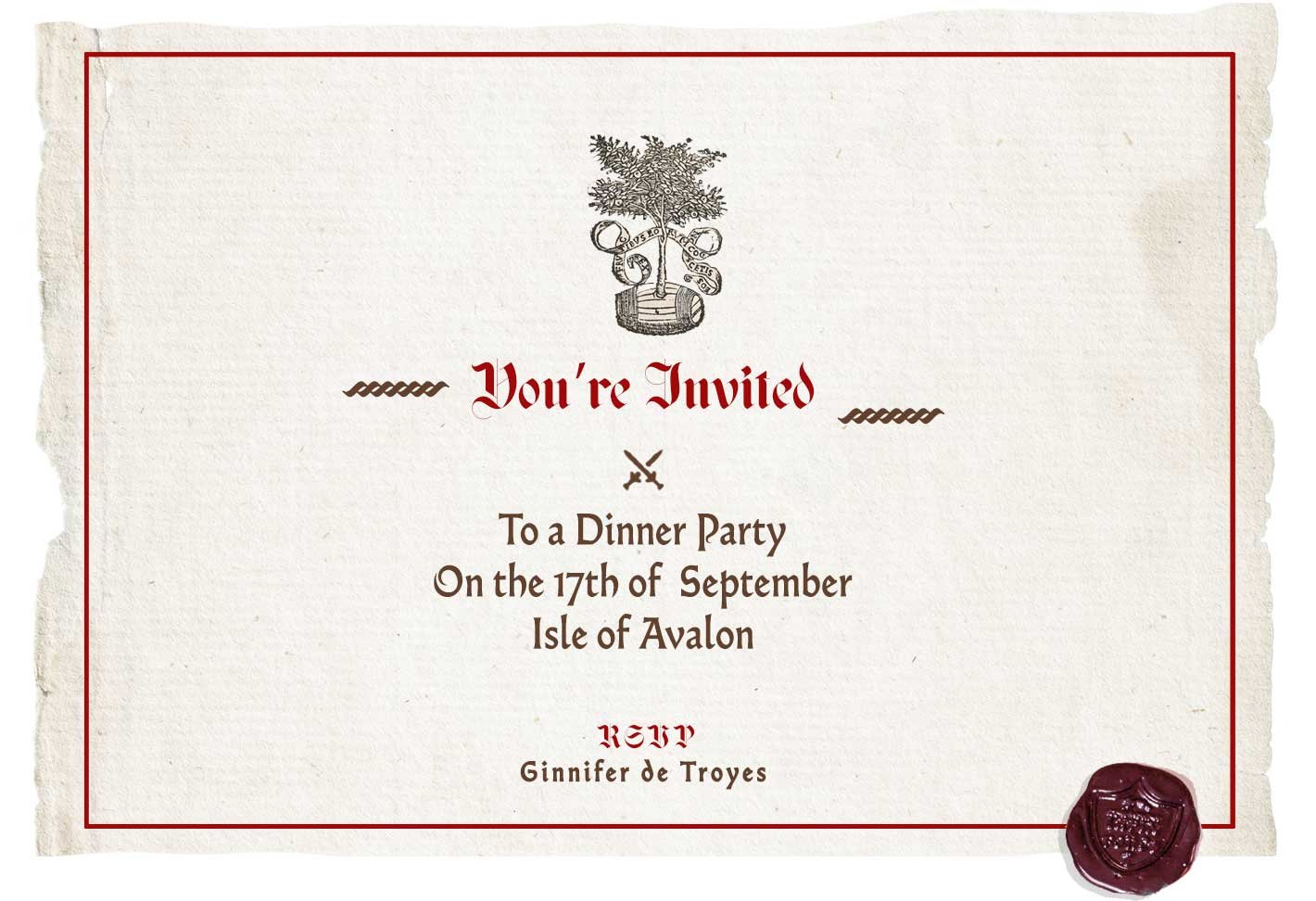 Sample invite with medieval fonts.