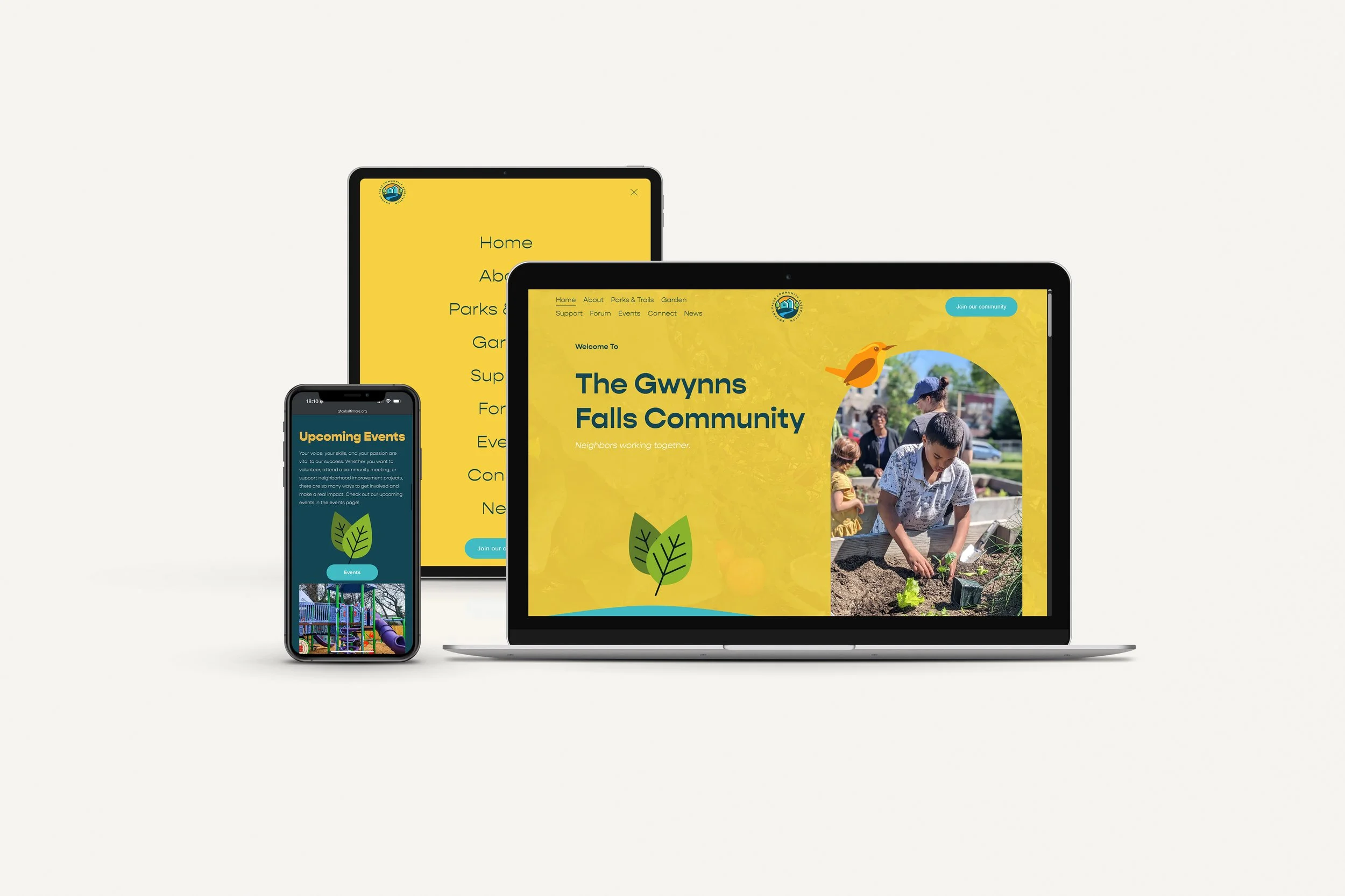 A Bright and Cheerful Website Design (2025) for The Gwynns Falls Community Association (GFCA)