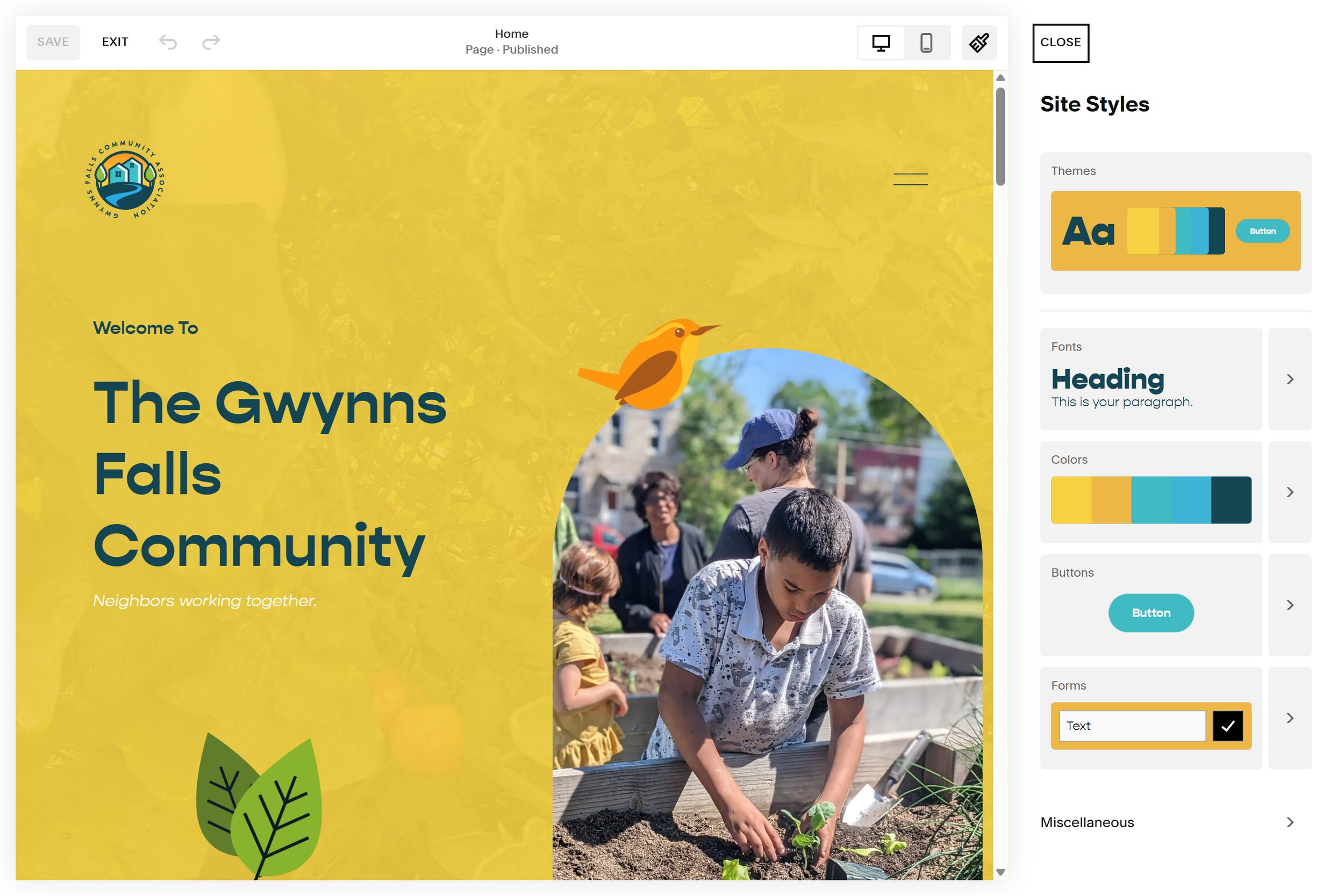 GFCA brand styles in Squarespace