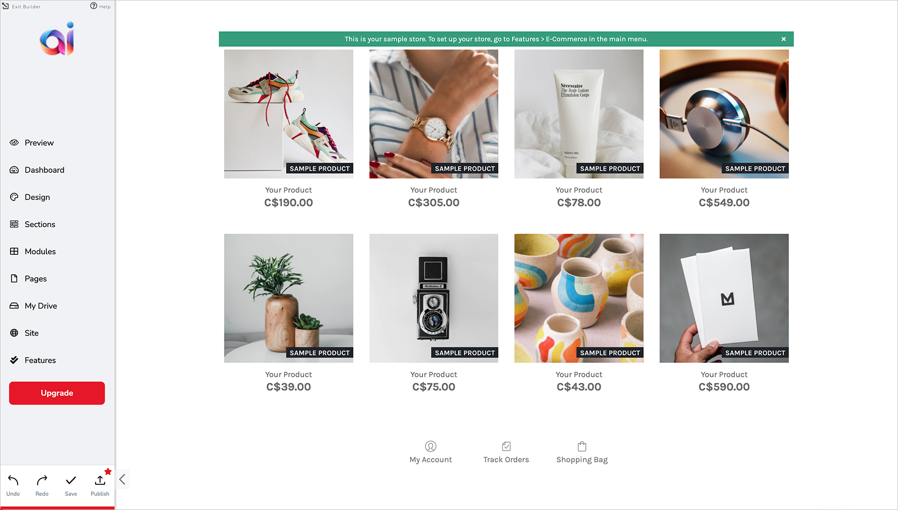 Original e-commerce store on website builder