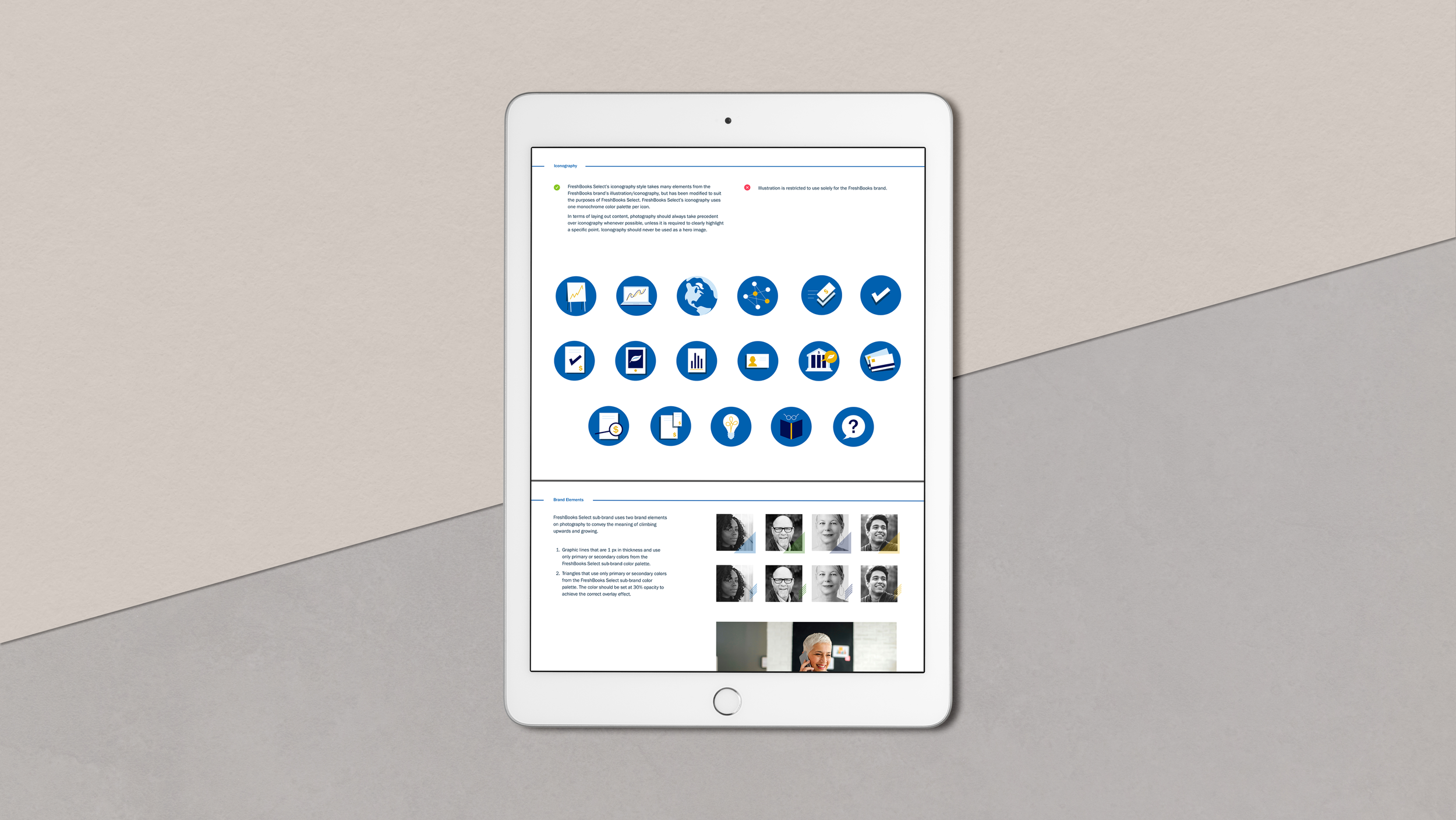 Mockup of brand guidelines on tablet device
