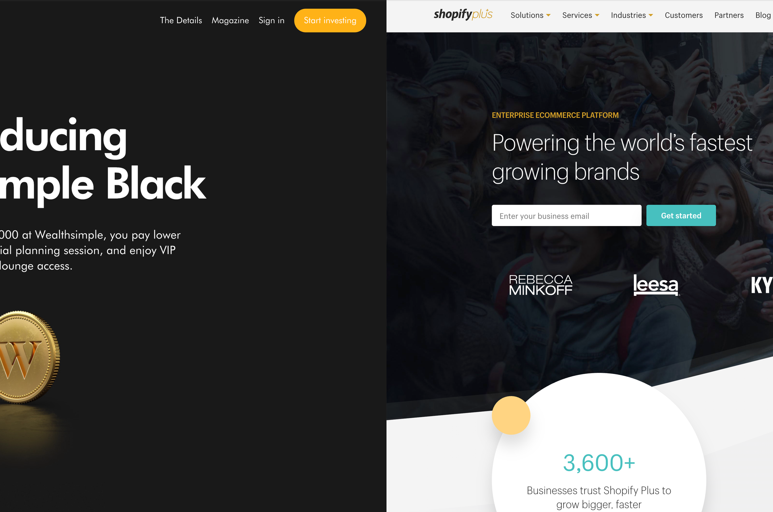 Collage of research from "Wealthsimple Black" and "Shopify Plus"