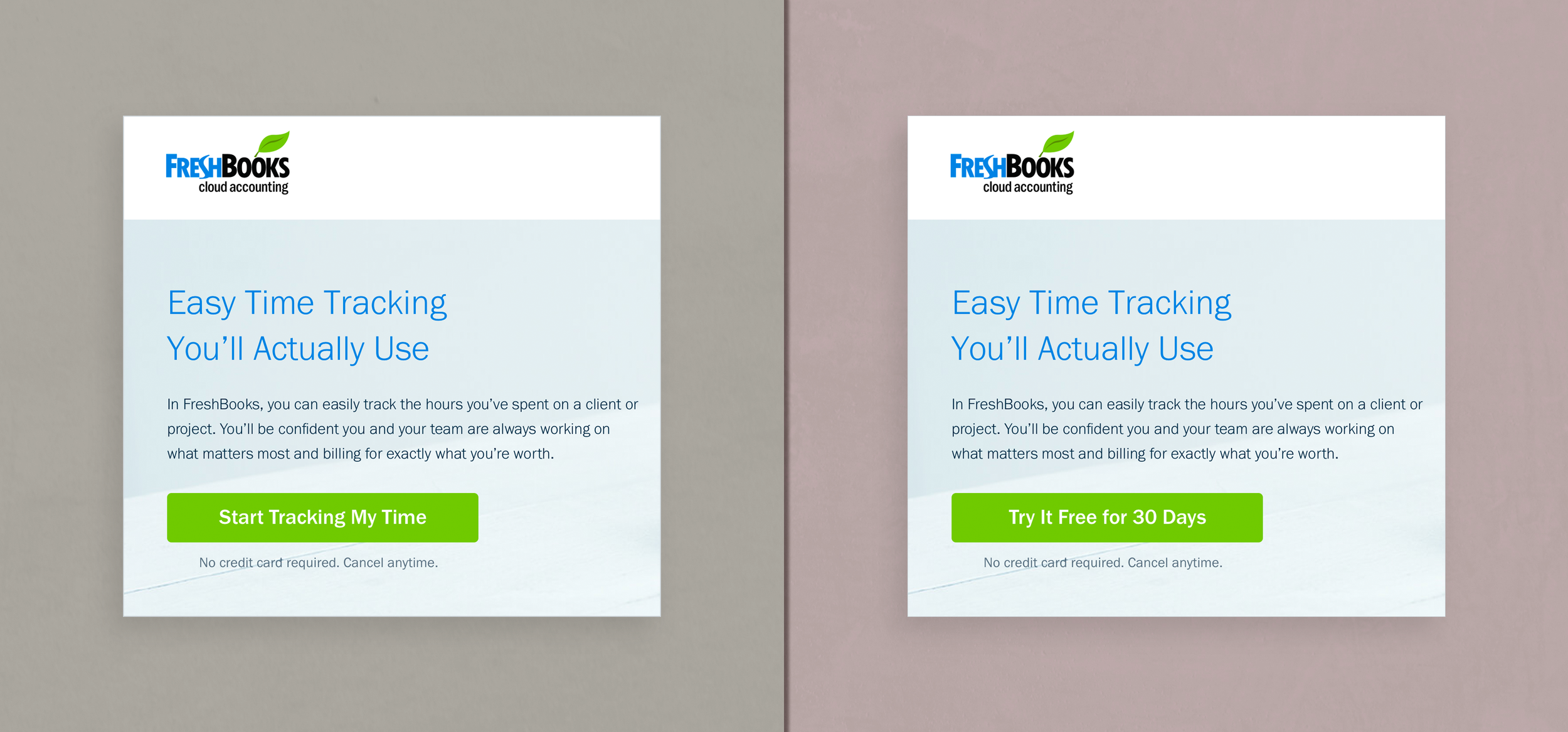 Example of A/B testing different text on call-to-action buttons