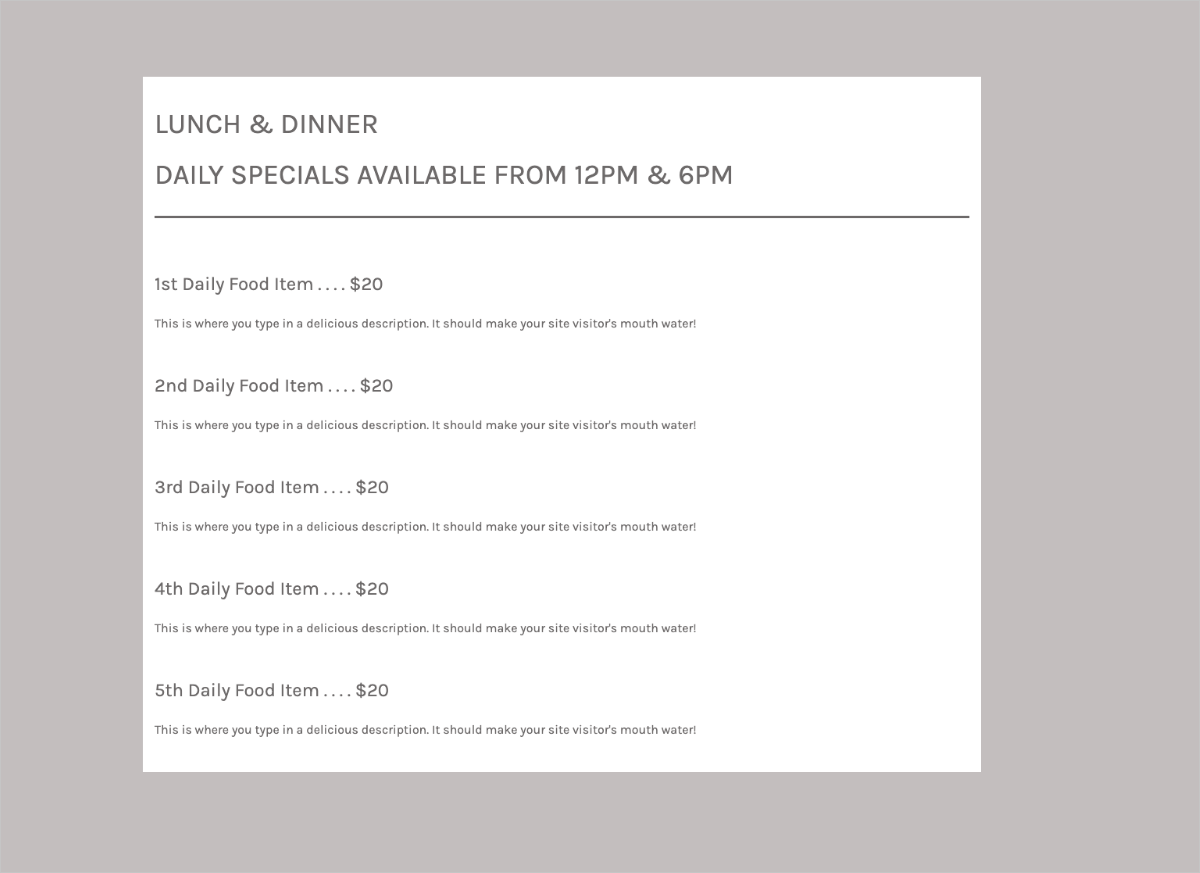 Original design of food menu template