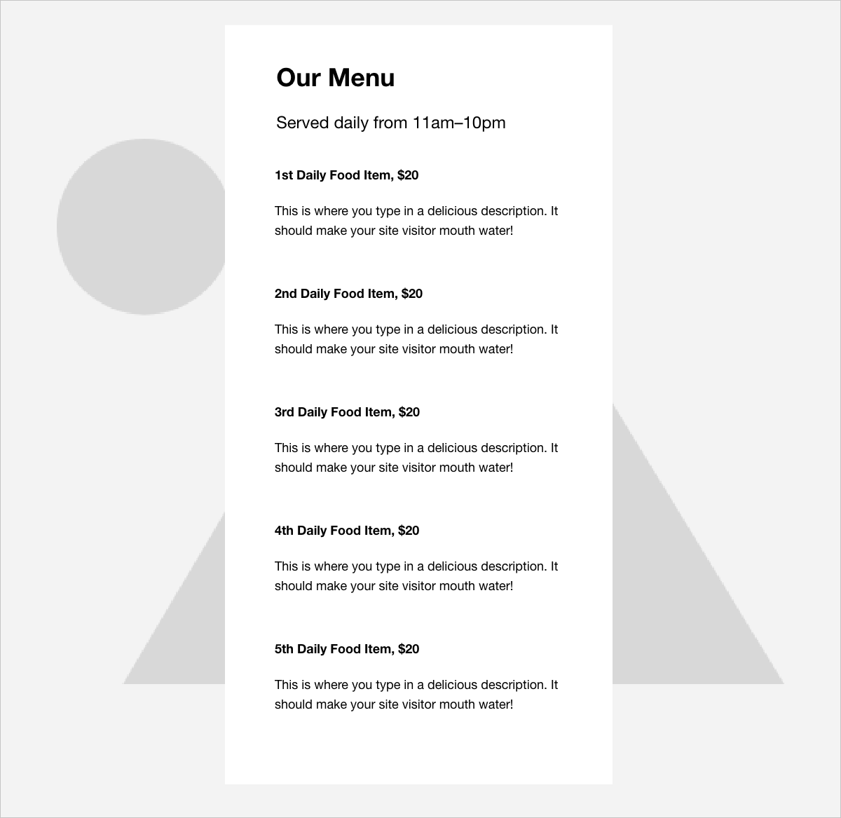 Redesigned food menu template