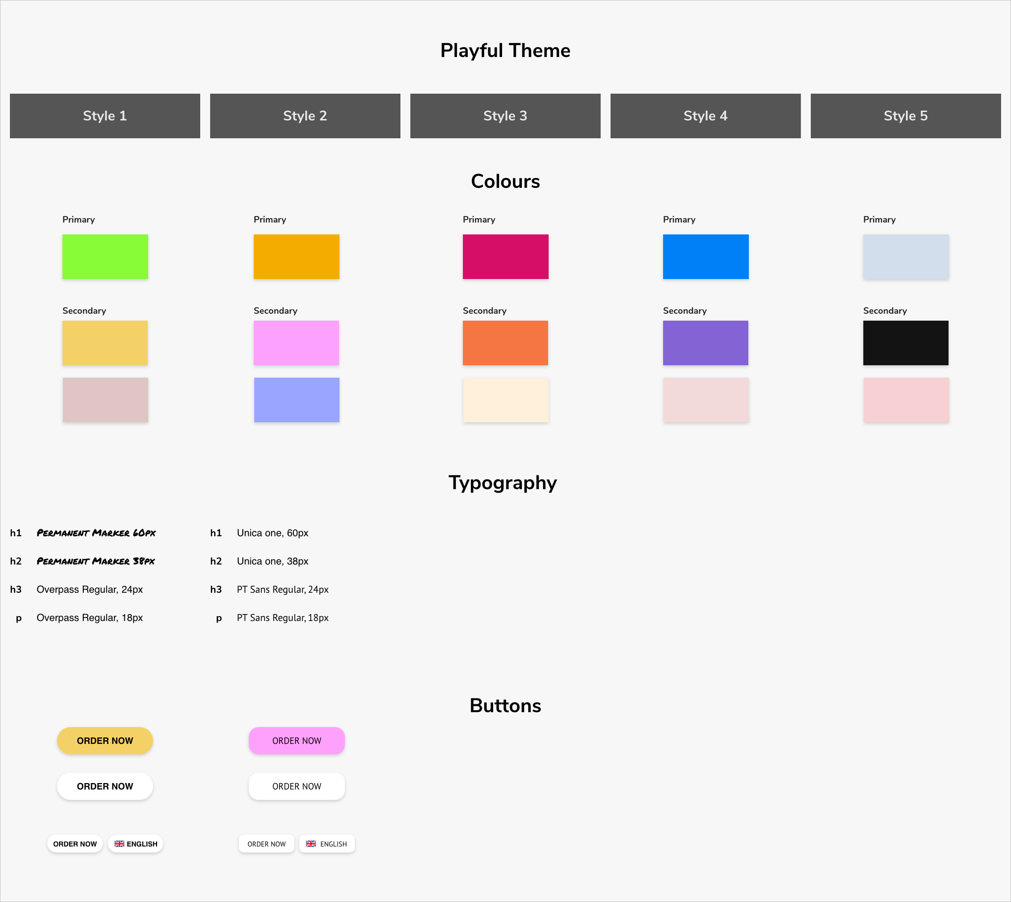 Visual style sheet of the playful theme