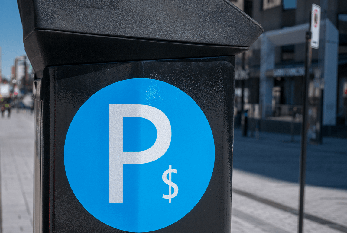 Side of a parking meter with a circle P icon