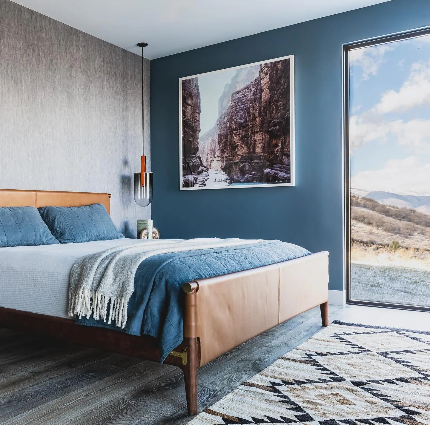 This was named the &ldquo;handsome&rdquo;
Bedroom in the Hillrock, Utah project, I think he lived up to his name!  @lindsay_salazar_photography  @mcchomes + @upwalldesign  Styling: @elenashawnprojects + @fashawn1 #mountainmodern #utahstyleanddesign #