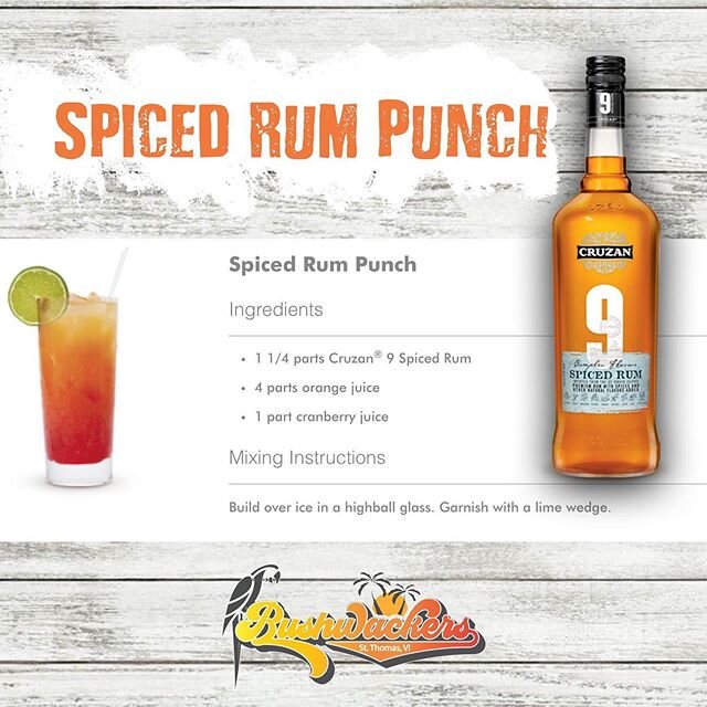 Try this one at home! Spiced rum punch. Or come see us and we can create the perfect cocktail using Cruzan Rum.