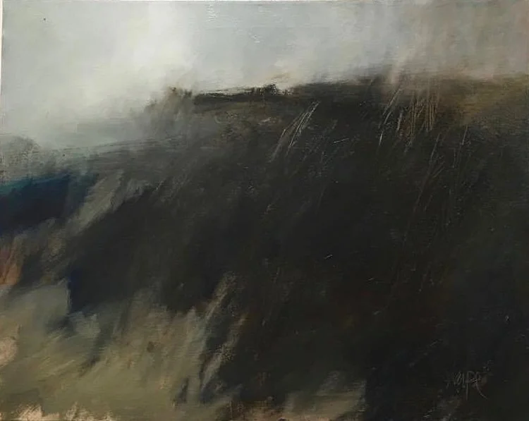 Fog Rolling In - This was done from memory from many years ago from a trip to the Maine Coast- Inland from the rocks where the dunes drift in and out of the fog. I wasn’t interested in detail. Just the big shapes. And the fog isn’t everywhere like y…