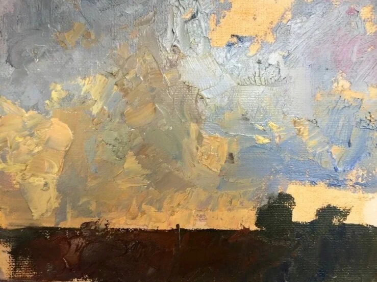 After The Rains - Again another plein air piece done quickly after a Perth County rain one  afternoon and the gold tones that emerged out of it as it cleared up. It’s all about the design of the cloud forms-something that always captivates me. I can…