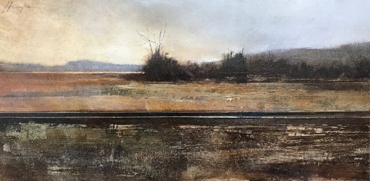Charlie Hunter, DISEMBARKATION POINT, HEART MTN. INTERNMENT CAMP, oil on panel, 12x24, private collection