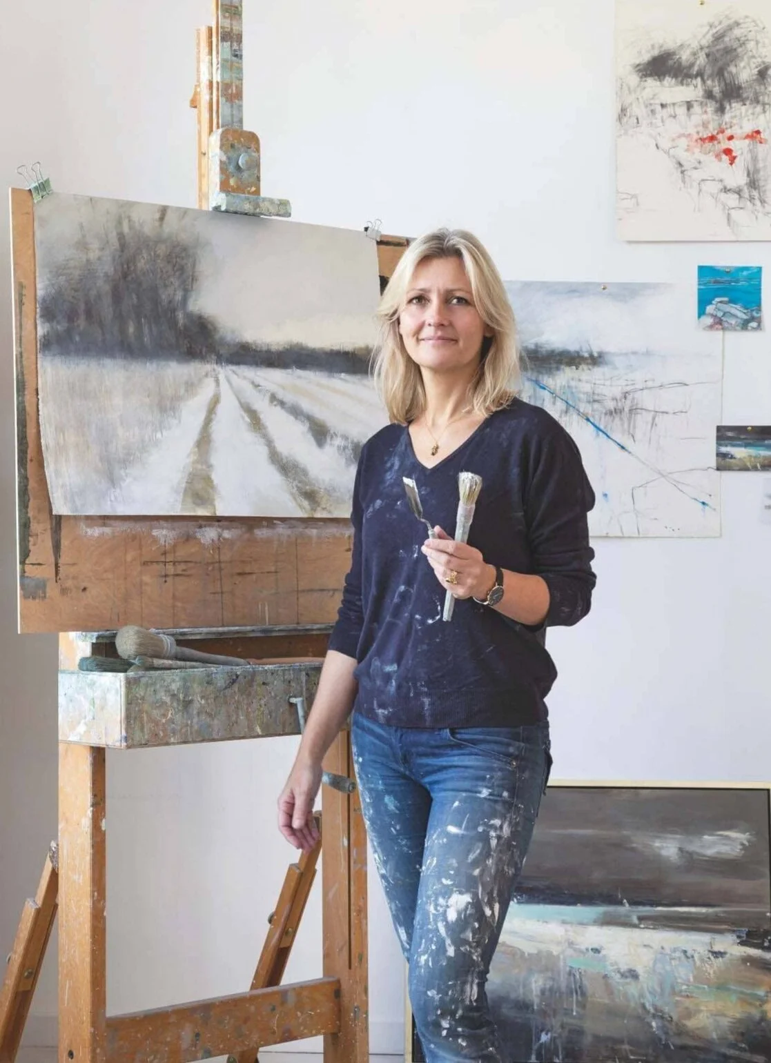 Hannah Woodman in the studio in Cornwall, UK.