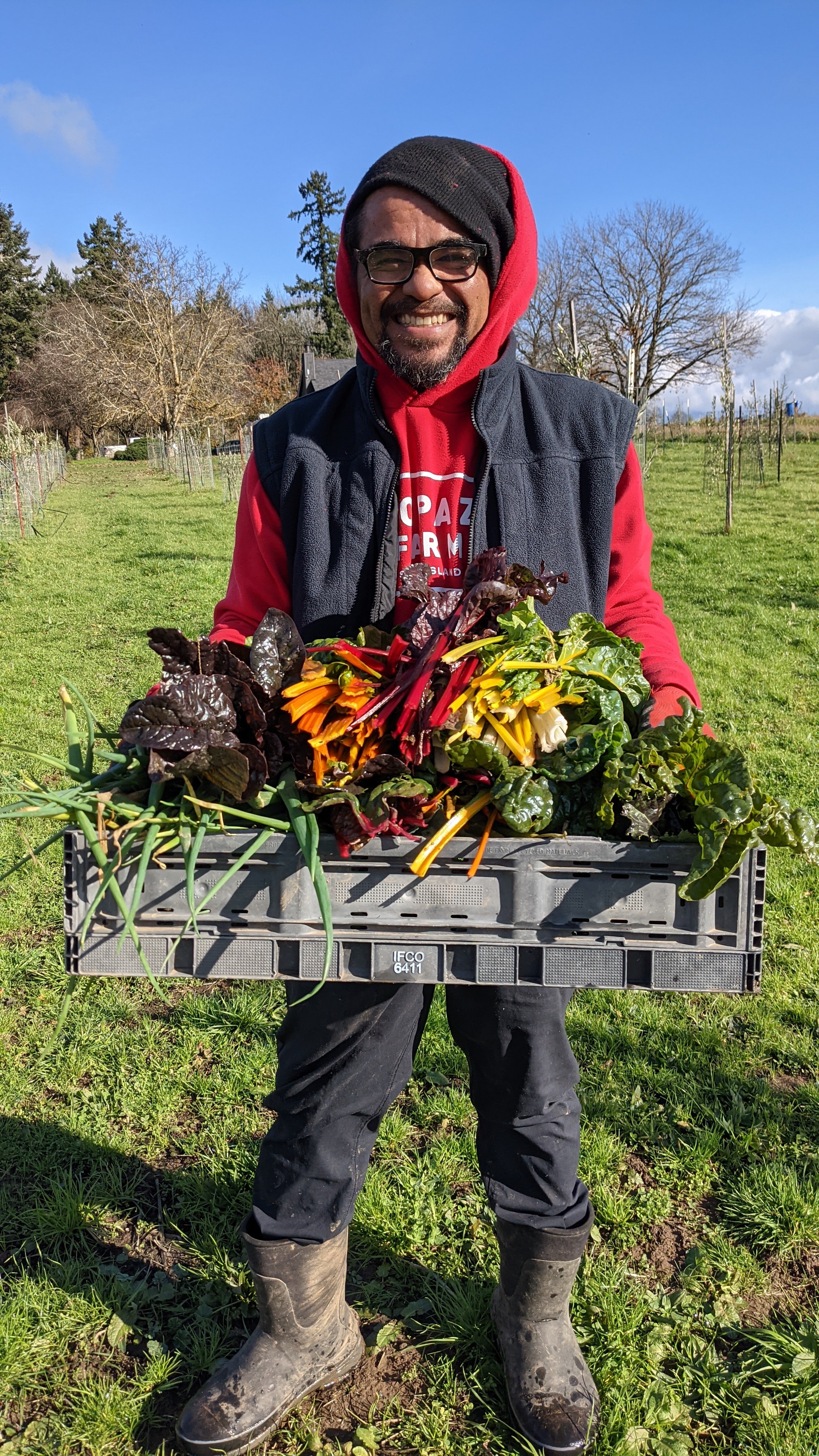  I love this photo. Cuauhtemoc had just picked some greens out of the field during the last week of November, for an employee lunch. One of the many perks of being on the farm, is continuing to be able to pick greens almost year round.  
