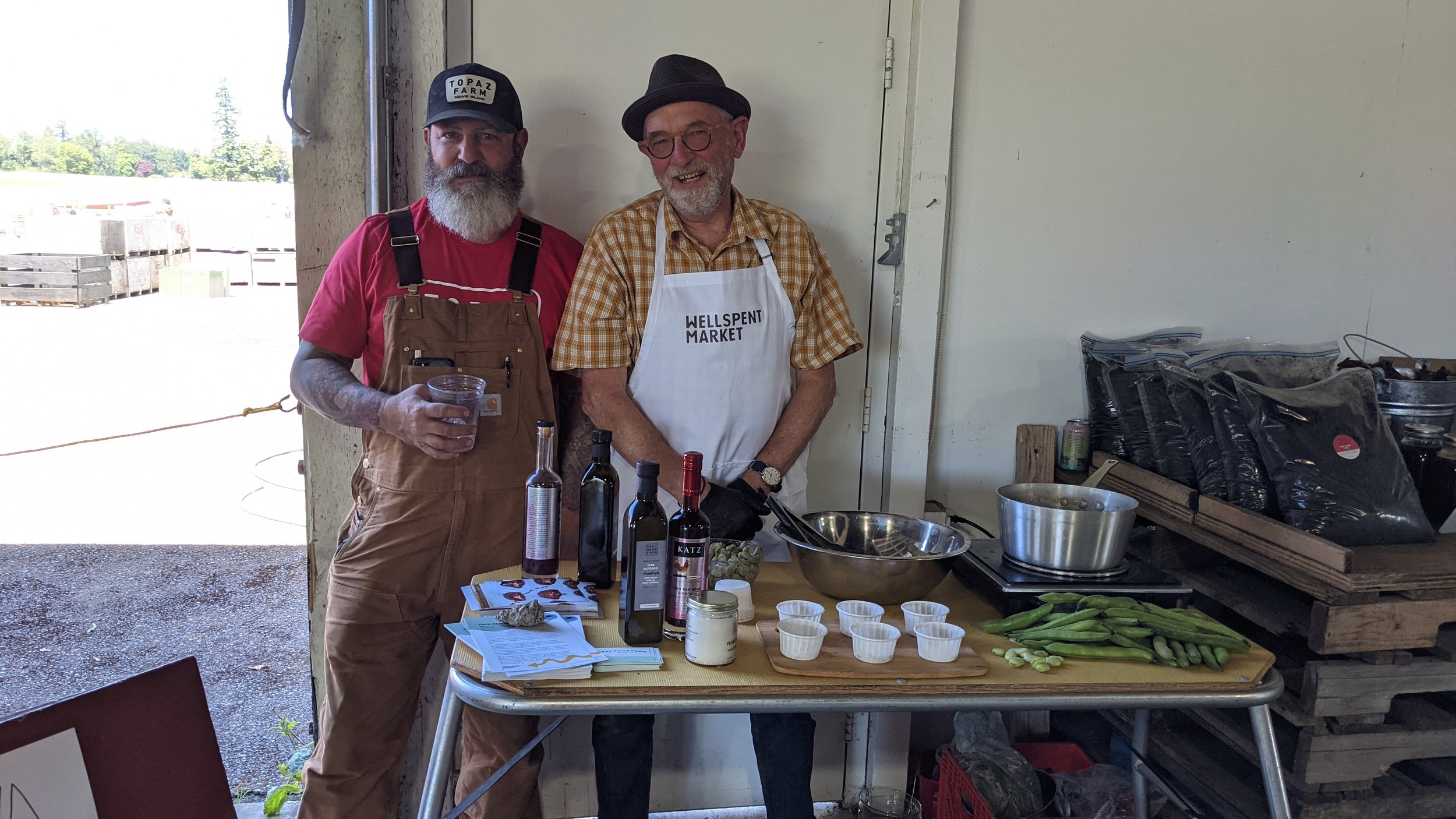 Two Jims! Jim Dixon, right, from  Wellspent Market  came to visit and teach folks how to cook fava beans.  
