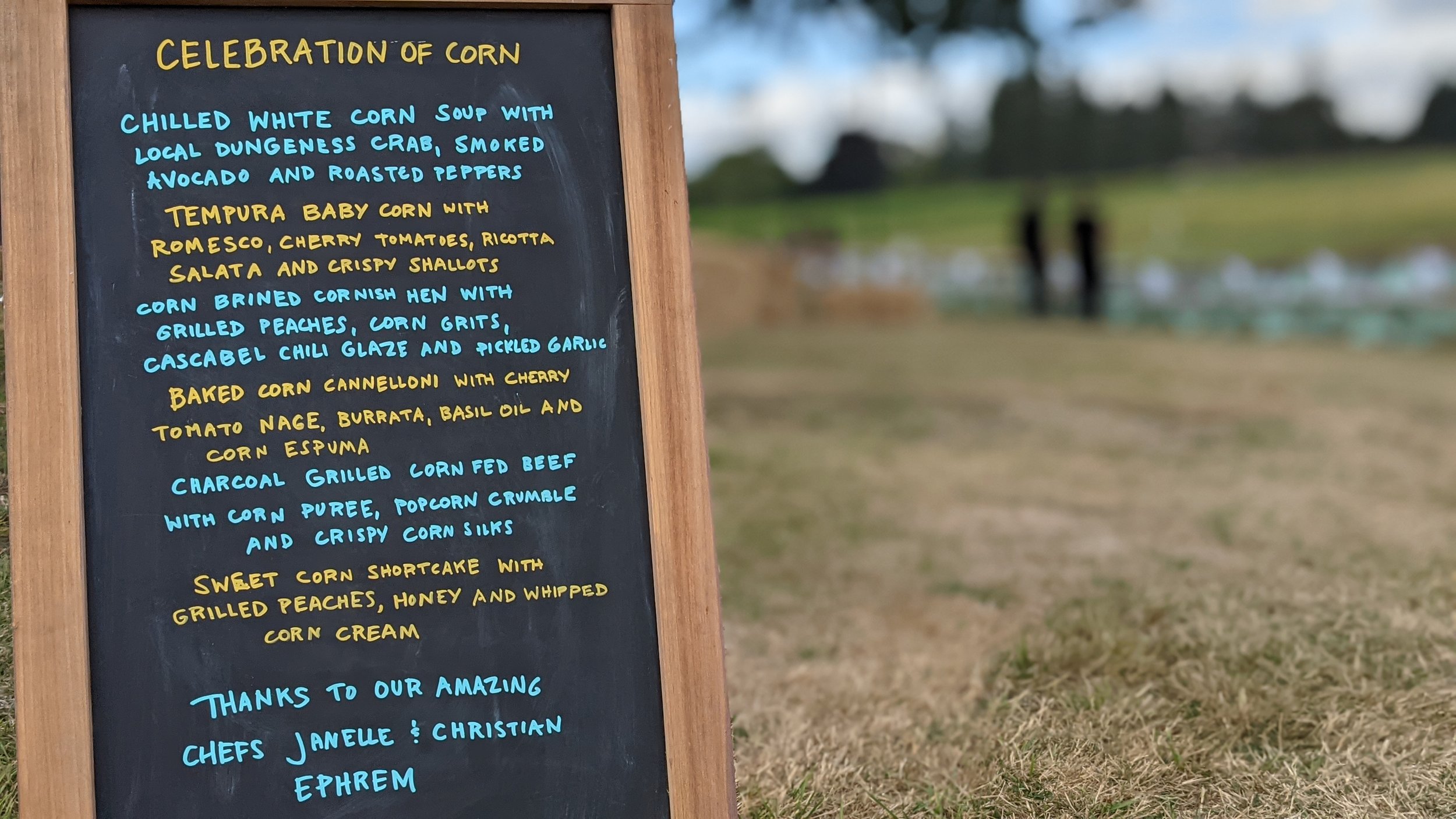  The menu from this year’s Celebration of Corn dinner. Each week the chefs create a unique menu based on what is being harvested on the farm. 