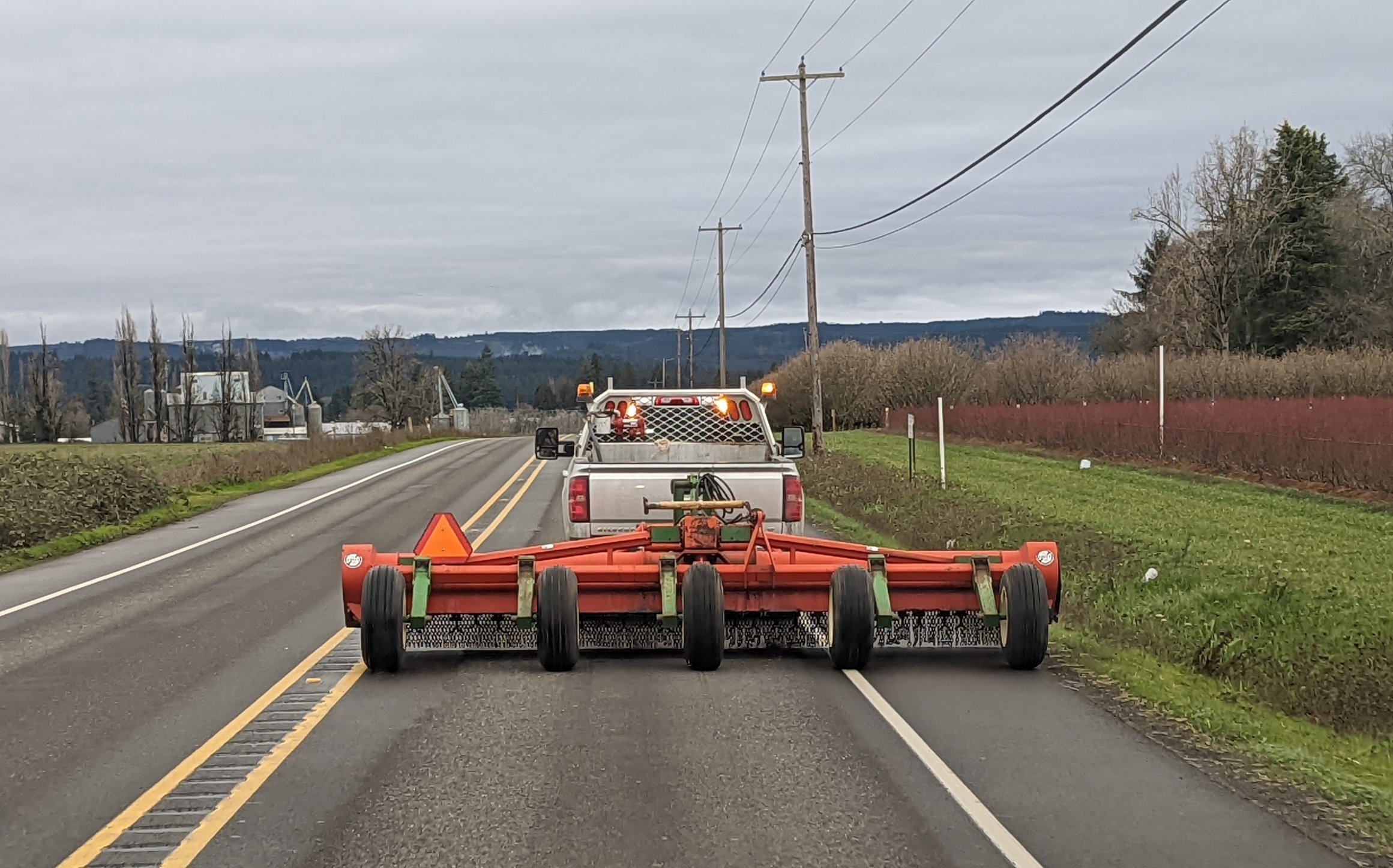  Our new flail mower, which allows us to cut down our cover crops to enrich the soil. At 16’ it was definitely intense driving it home on Highway 26, I-405 and Highway 30. Many thanks to AJ Fazio. 