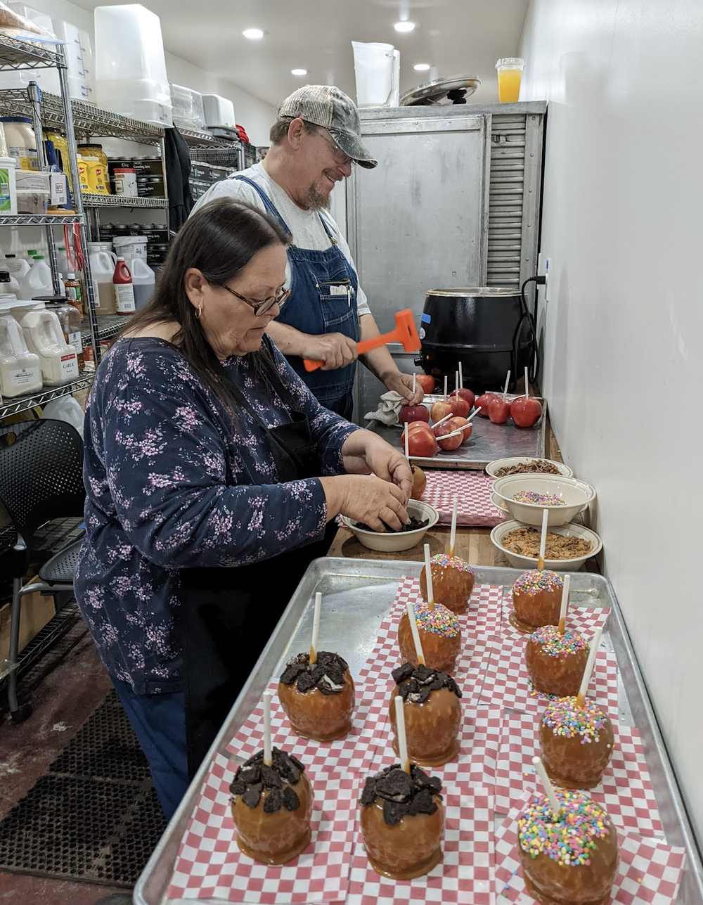 Caramel apple makers: Paul and Melinda, were at it every day again this October. 