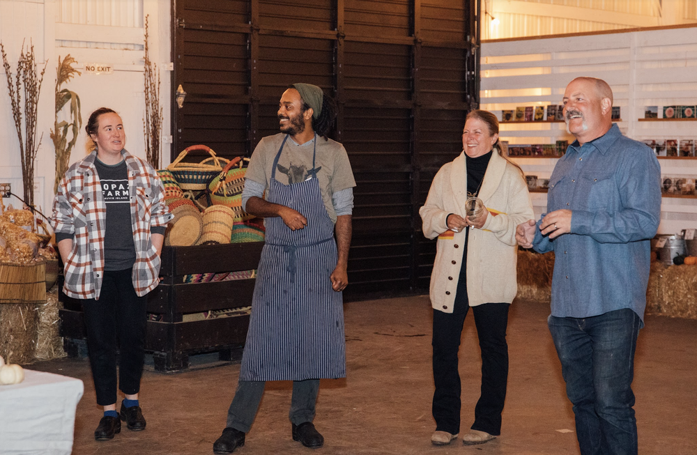 Janelle, Christian, Kat, Jim at the beginning of our end-of-season farm to plate staff dinner.