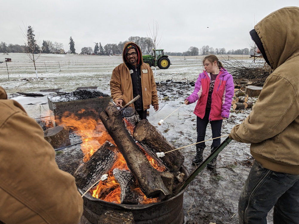 To entice folks to check out the biochar demonstration, we pulled out the marshmallows. We do most of our burning in the winter, when we have time, and when there isn't the threat of a burn ban.
