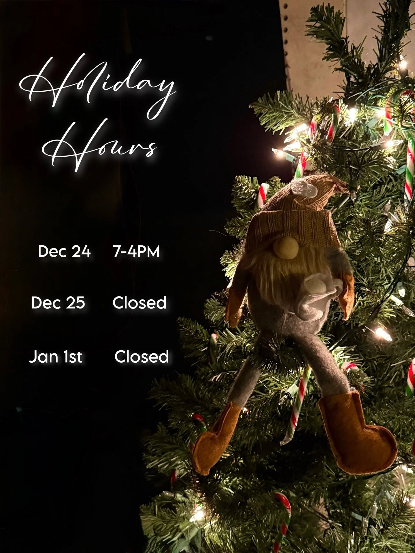Holiday hours🎄✨

These are our adjusted hours for the season! 🎅

Dec 24  7&ndash;4

Dec 25  Closed

Jan 1  Closed

#merrychristmas #caffemotivo #holidayhours #kamloopscoffee
