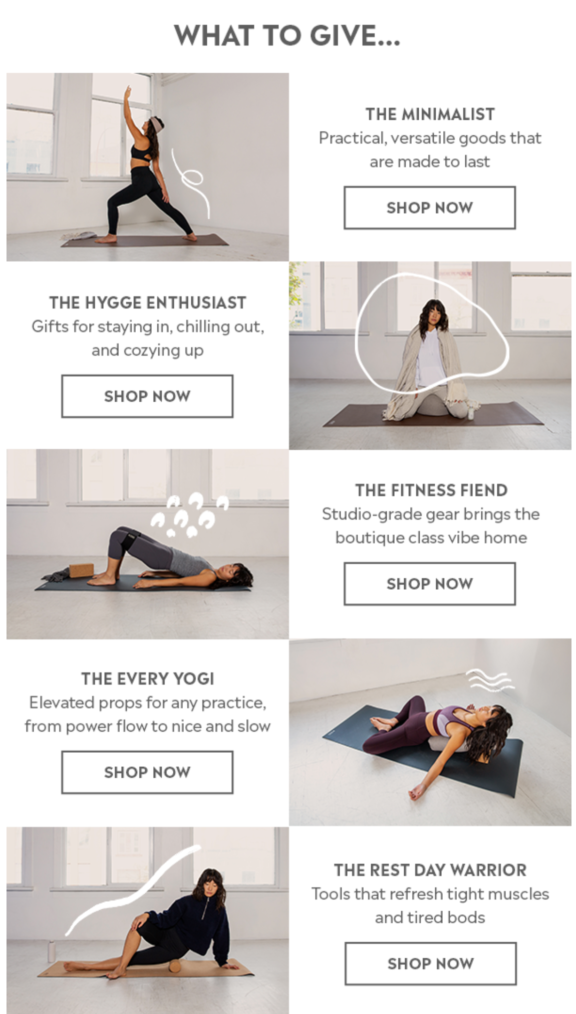 Gift guide categories for B Yoga 2020
