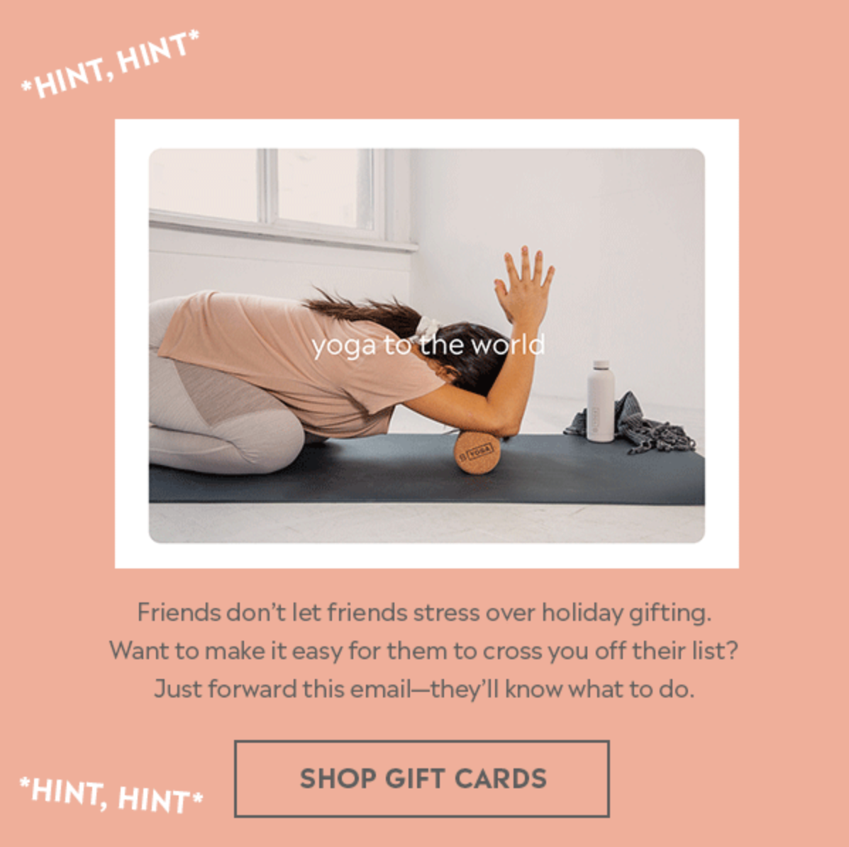 Gift card email for B Yoga Holiday 2020 campaign