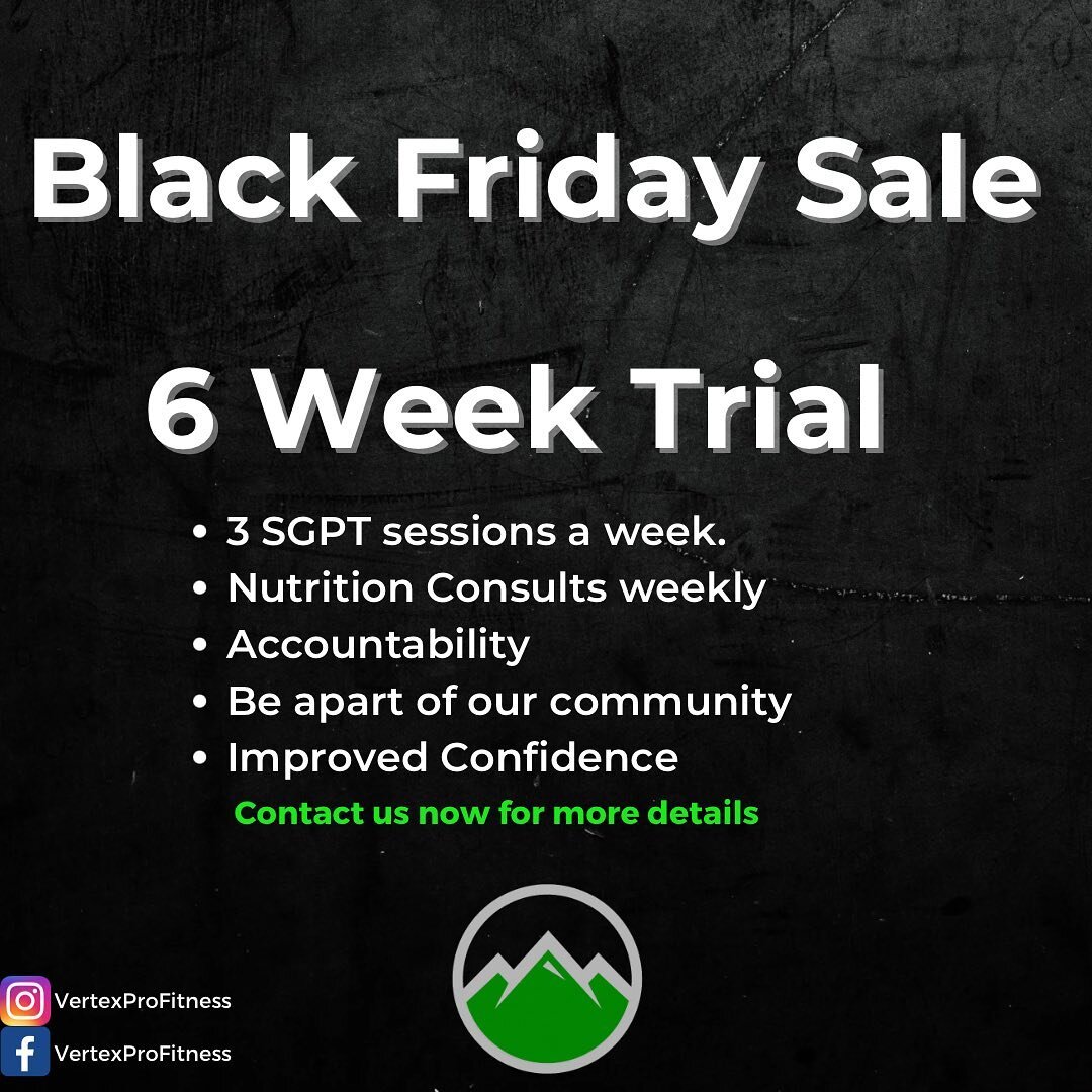 🚀🚀 Vertex 6 Week Trial Offer 🚀🚀

Are you ready to get results by joining our small group personal training facility for a short term of 6 weeks and see what you can achieve before Christmas 🎄. 
You will have access to a weekly consultation of nu