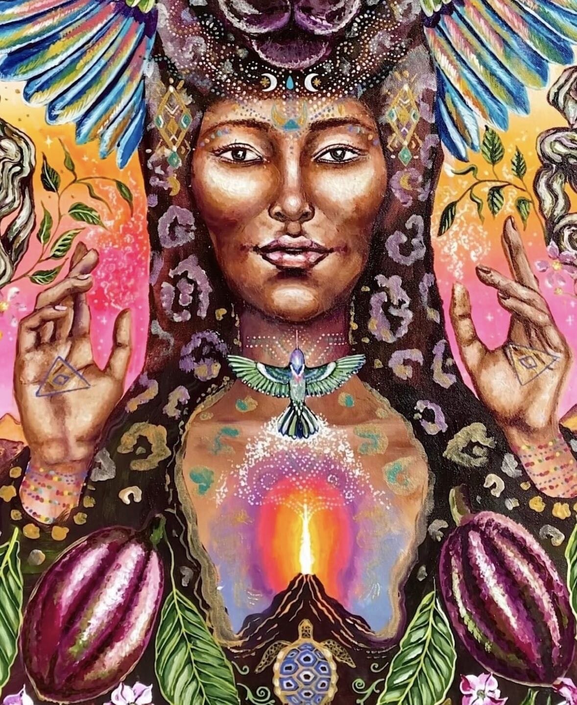 What is the clearest message the spirit of cacao has awakened in your heart recently? 

Comment below 👇🏼 

Incredible depiction of The Goddess of Cacao by @isabel_mariposa_galactica