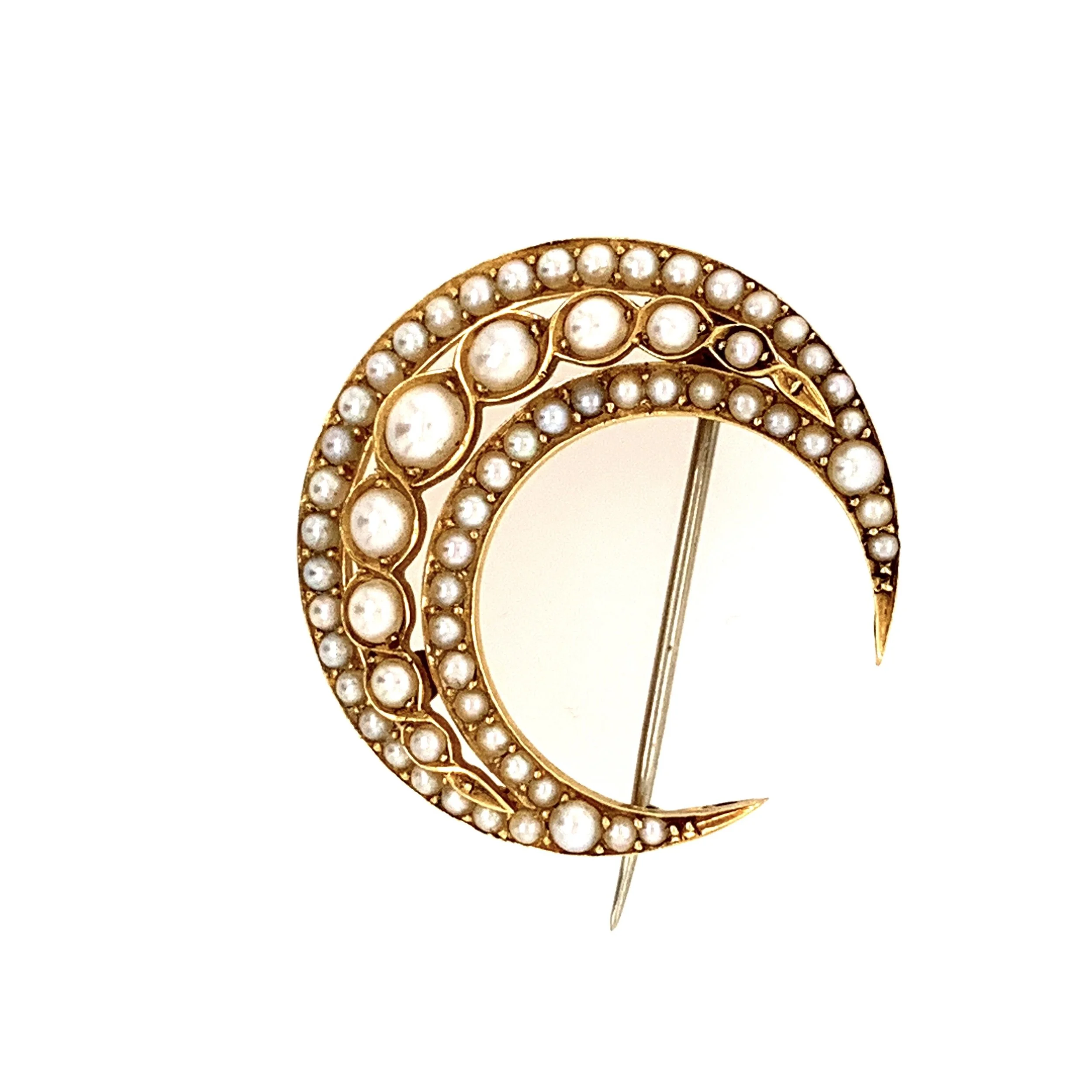 Antique 18 KT Gold and Pearl Crescent Brooch   (SOLD)