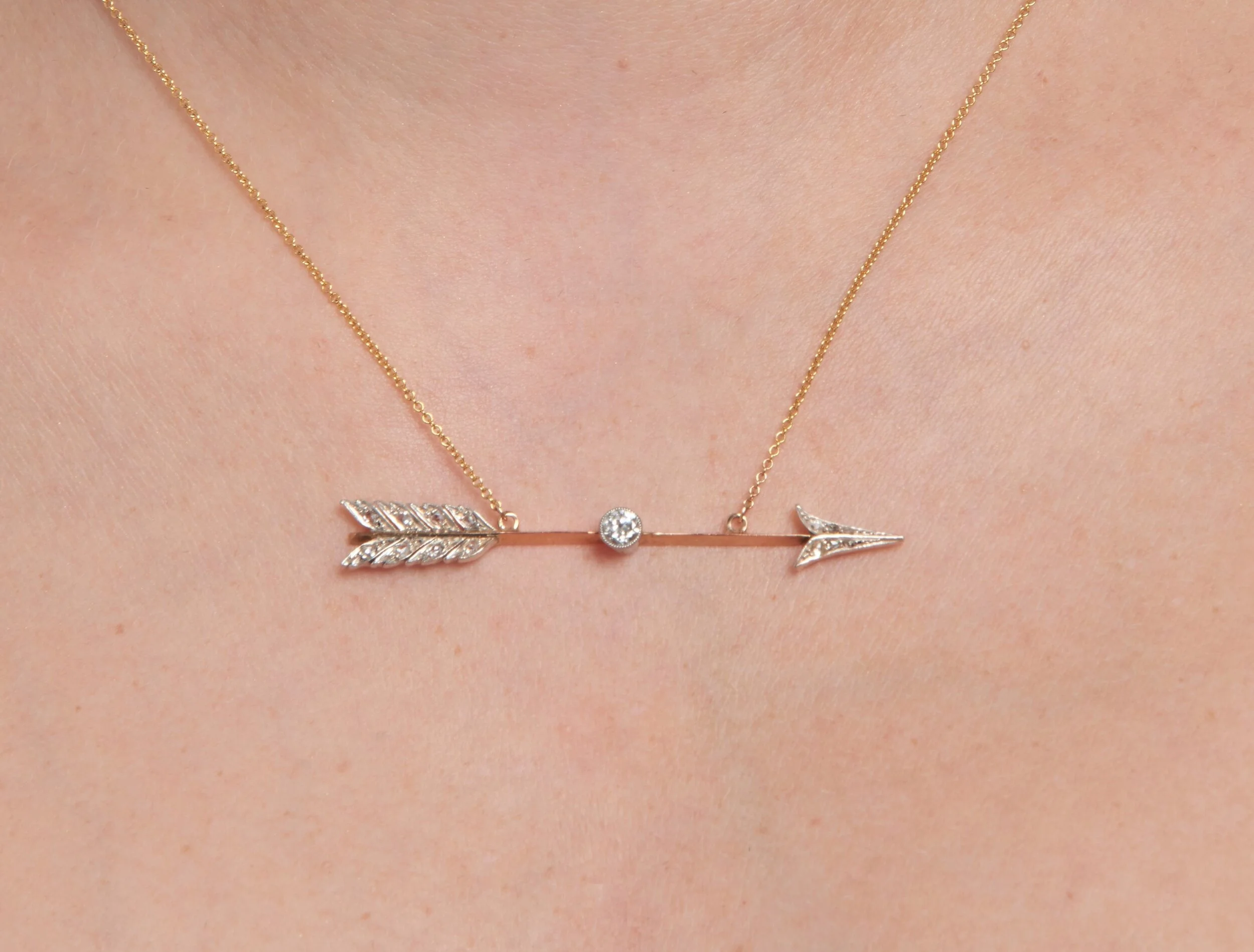 Antique Diamond and Gold Arrow Necklace 