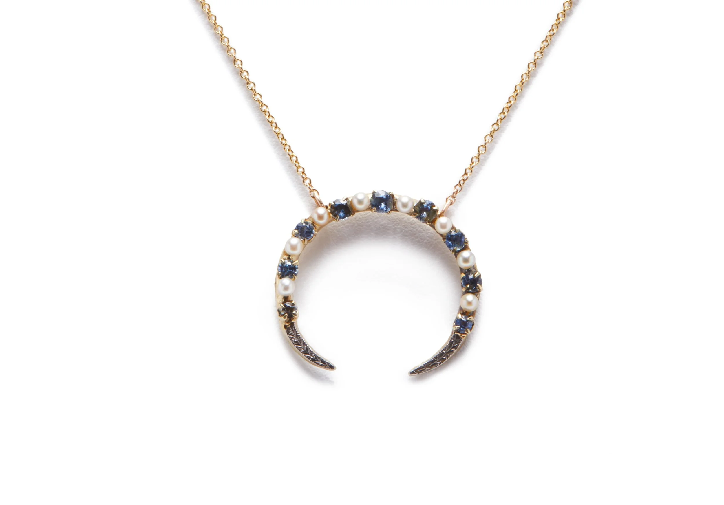 Antique Sapphire \u0026 Seed Pearl Crescent 