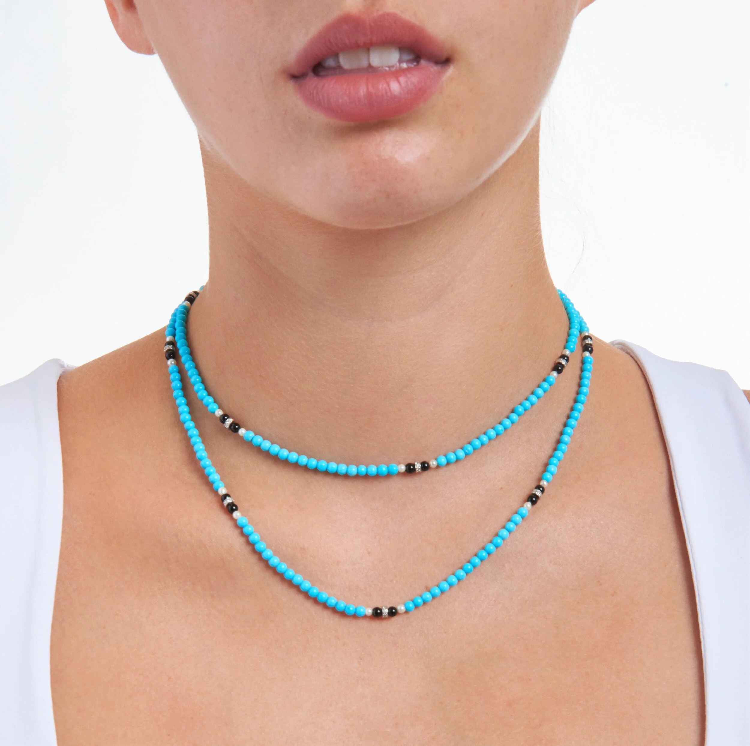 Vintage Turquoise Onyx Diamond and Pearl Necklace — Turner Tatler