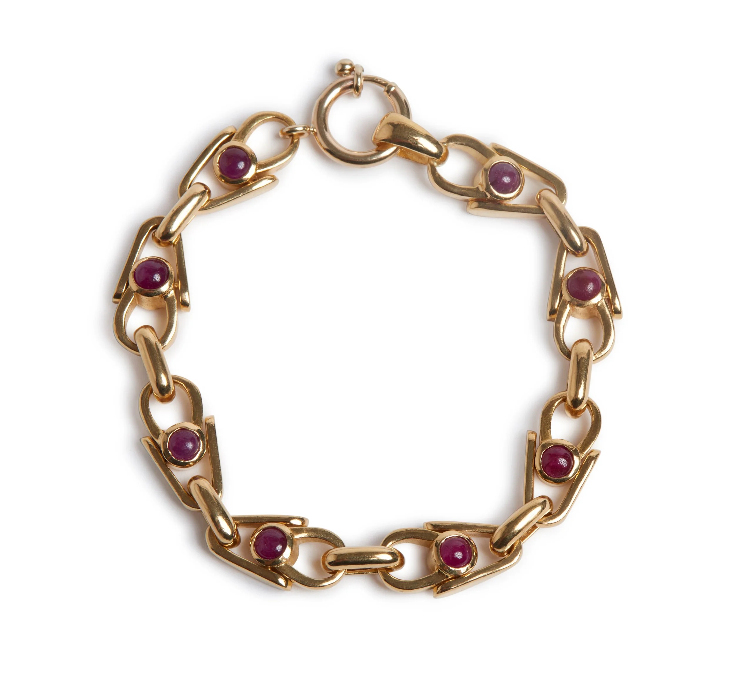 Bracelet Chaîne En Or 18k Sertie De Rubis - Style Art Nouveau Vintage Et Filigrané