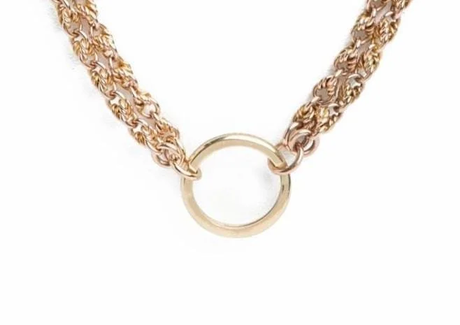 Antique 14KT Rope Guard Chain with Central Modern Split Ring