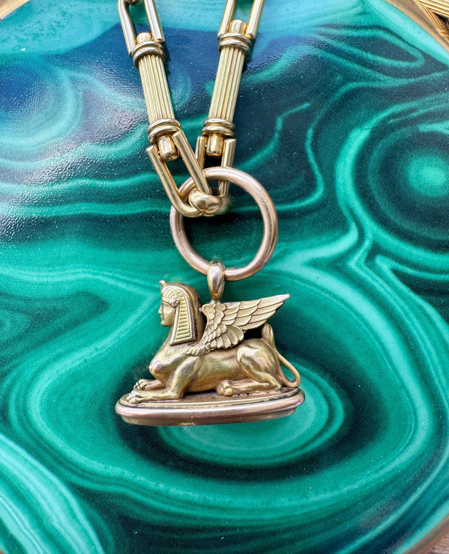 Wearable Art: Absolutely exceptional, this is a fascinating antique fob rich in detail &amp; design. Egyptian revival, it has the sense of the Sphinx of Egypt with a mythological Grecian feel.⁠
#heritagecollection