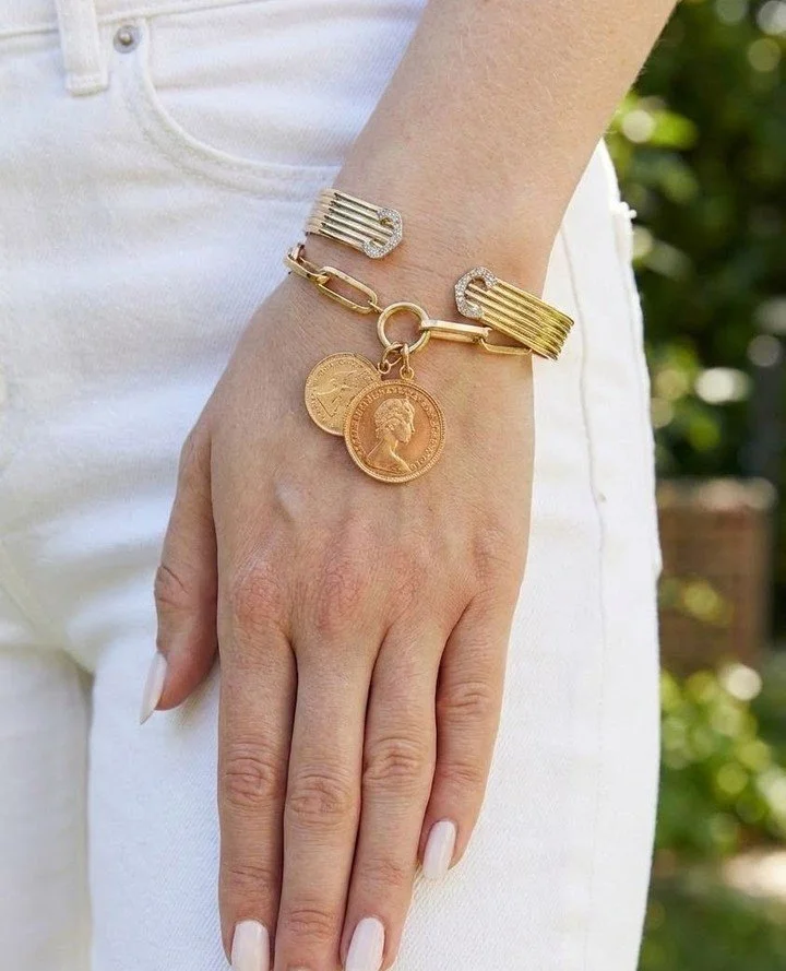 Today. Is the LAST day to order in time for Mother&rsquo;s Day! Gold bracelets and gold coins&hellip; a pairing that never goes out of style. An everyday statement that only gets better with time. ⁠
⁠
DM us for backroom coins!