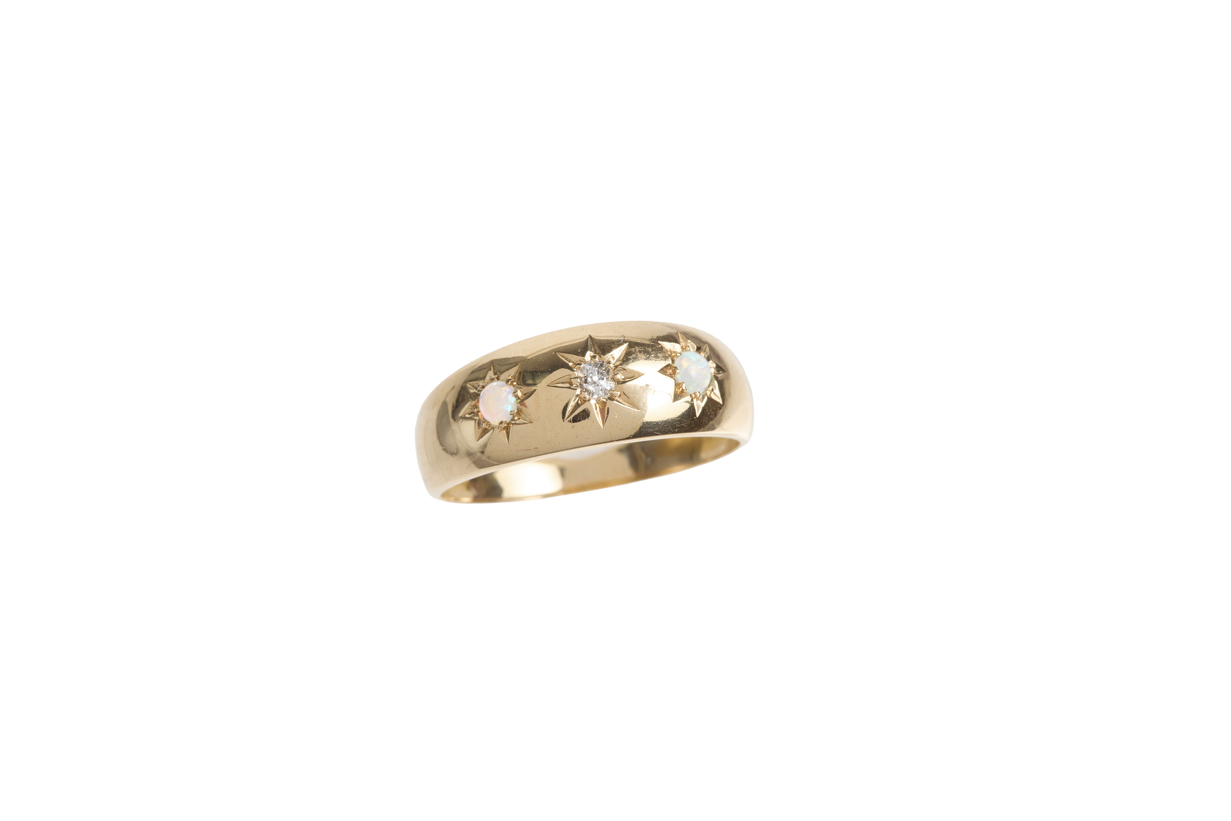 Antique 18KT Star Set Opal and Diamond Ring
