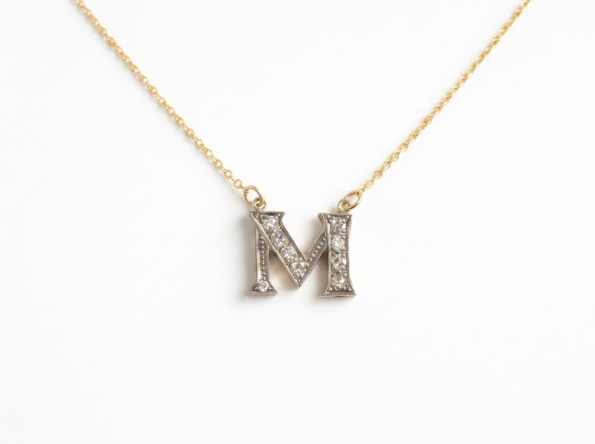 Art Deco Diamond M Necklace
