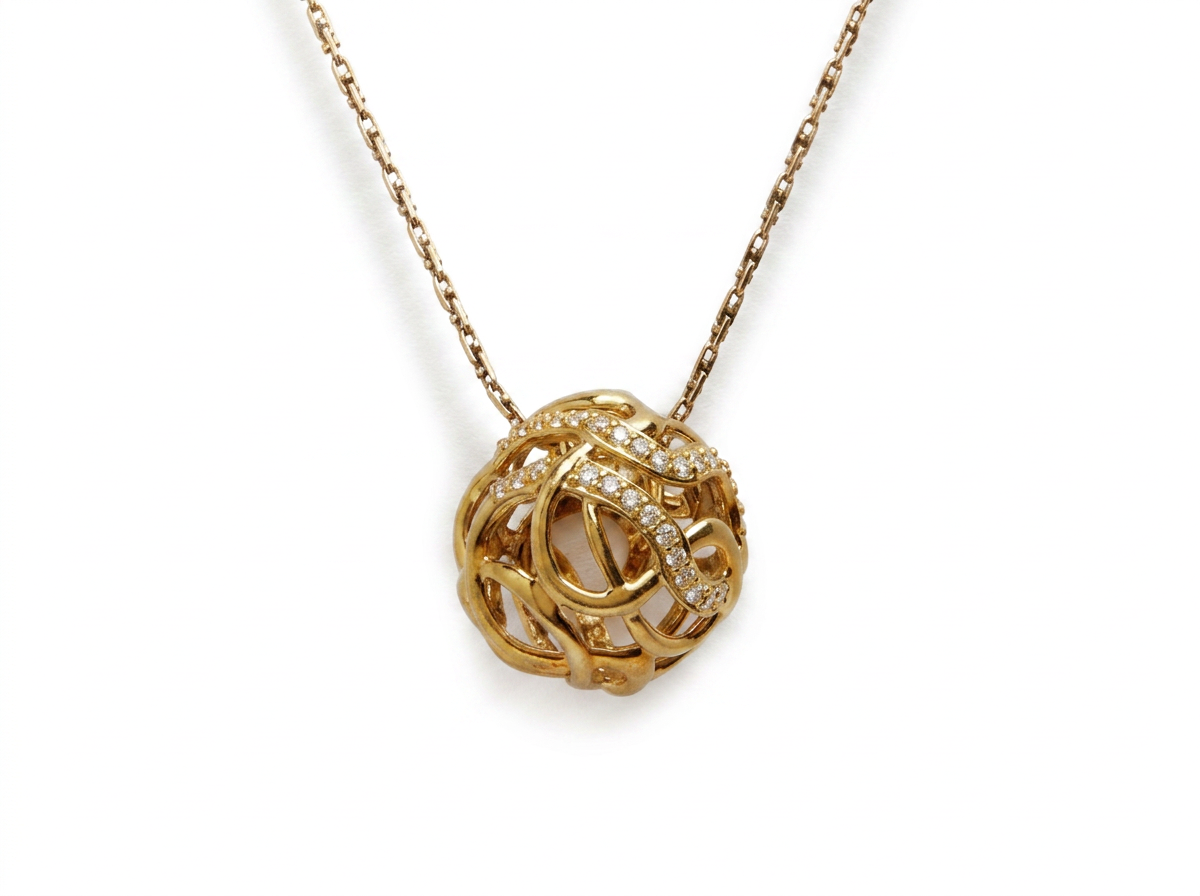 Vintage 18KT and Diamond Orb Necklace
