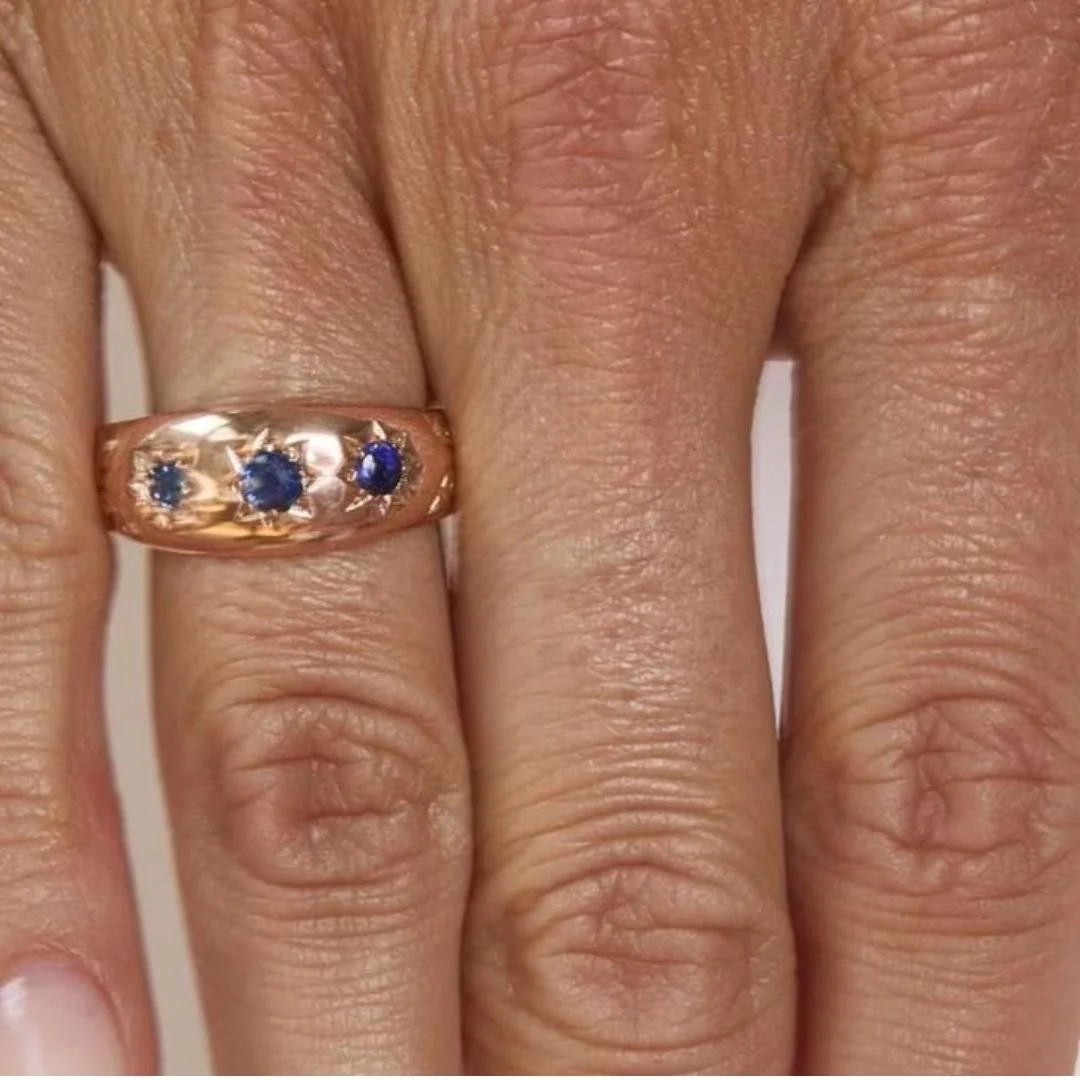 Antique 15KT Rose Gold Star Set Sapphire Ring (SOLD)