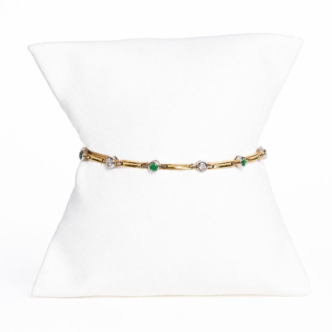 Vintage 18KT Emerald and Diamond Link Bracelet
