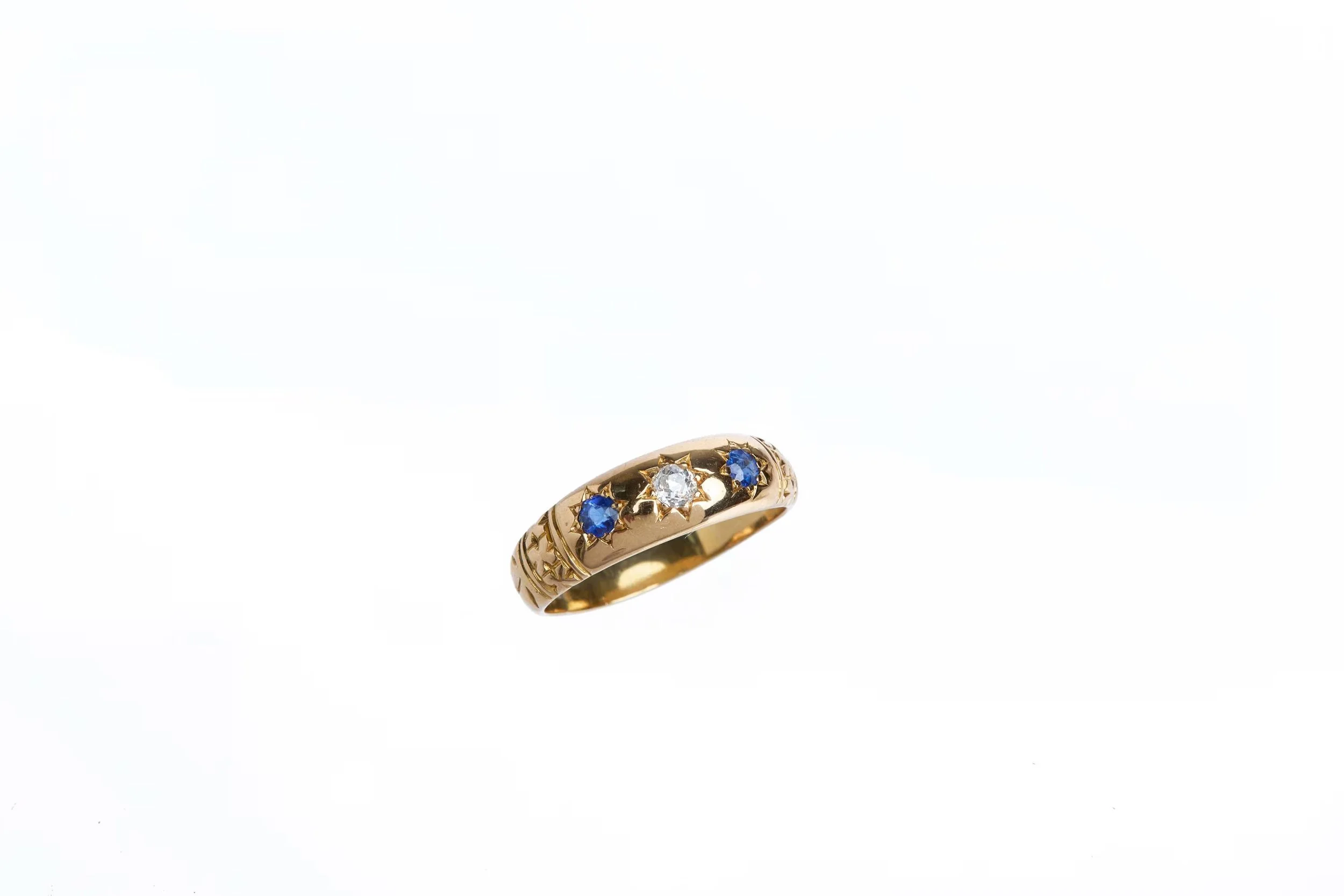 Antique 18KT Star Set Sapphire and Diamond Gypsy Ring (SOLD)