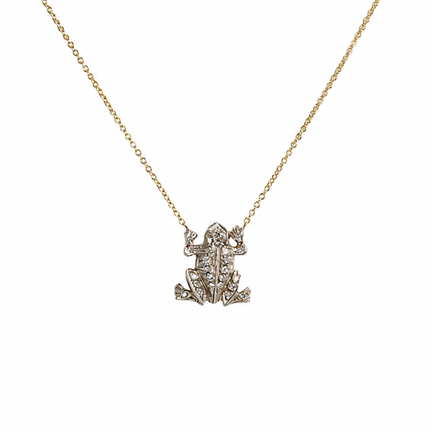 Antique Diamond and Gold Frog Necklace