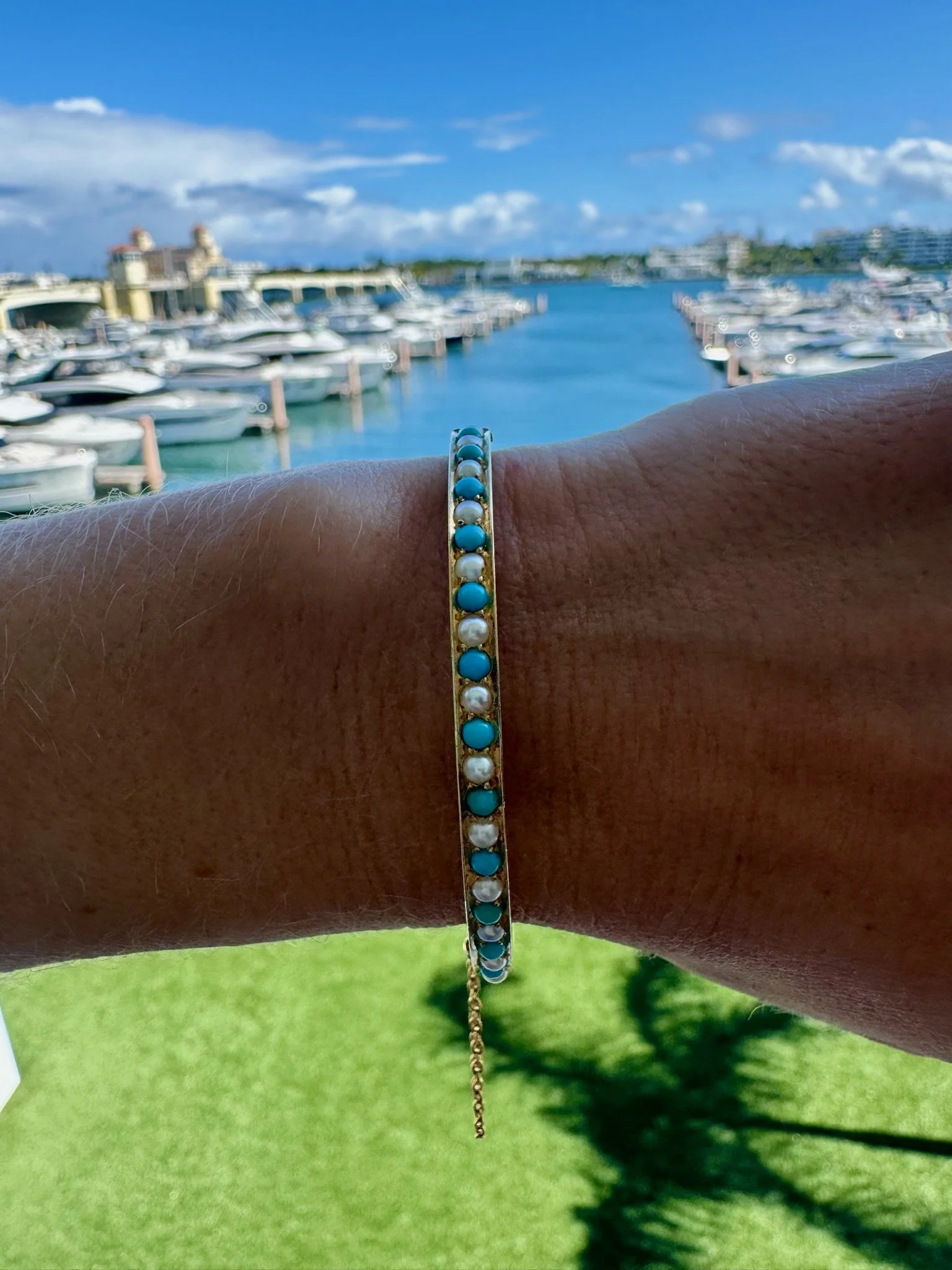 Antique 15KT Turquoise and Seed Pearl Bangle.jpeg