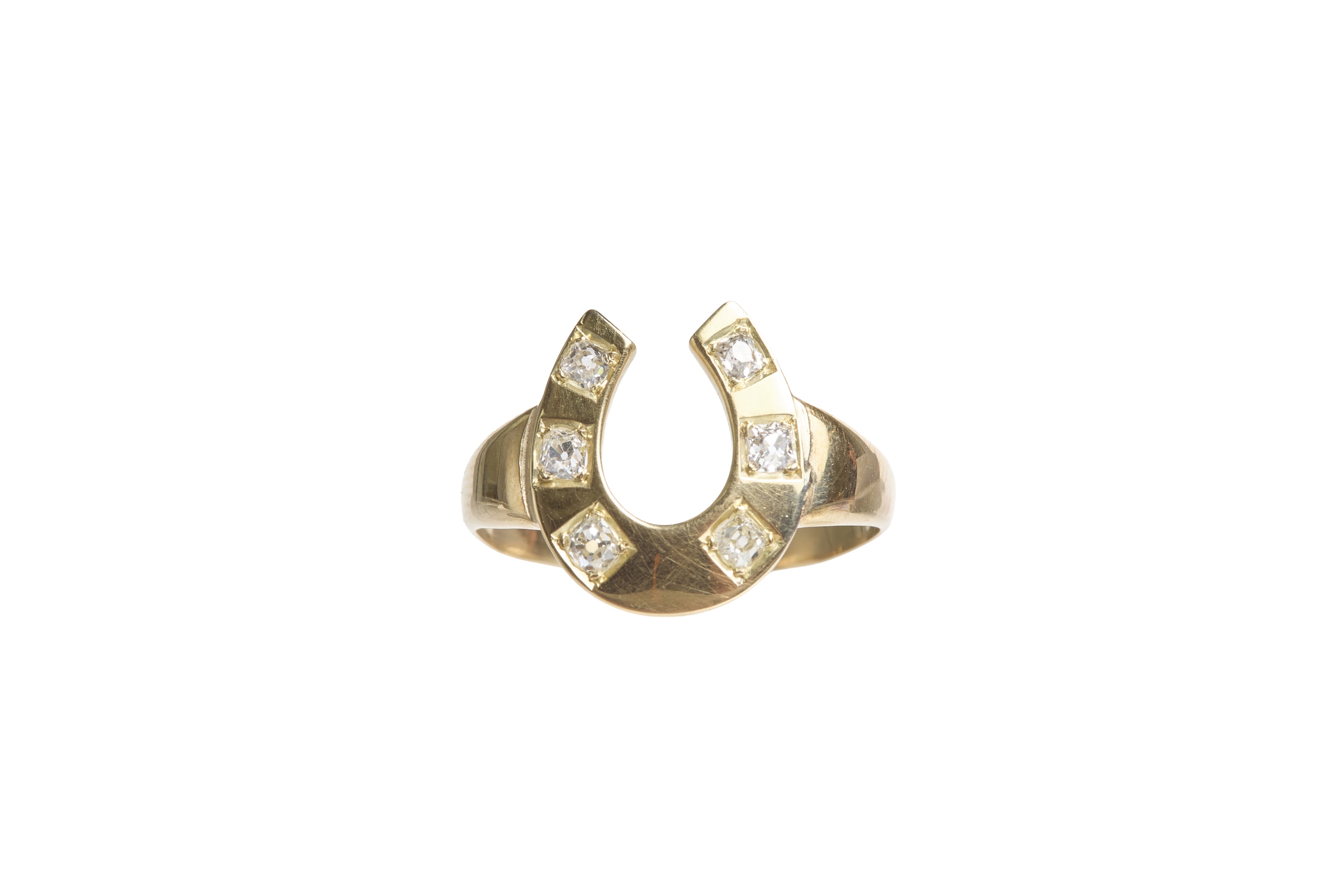 Antique 14KT Old Mine Diamond Horseshoe Ring
